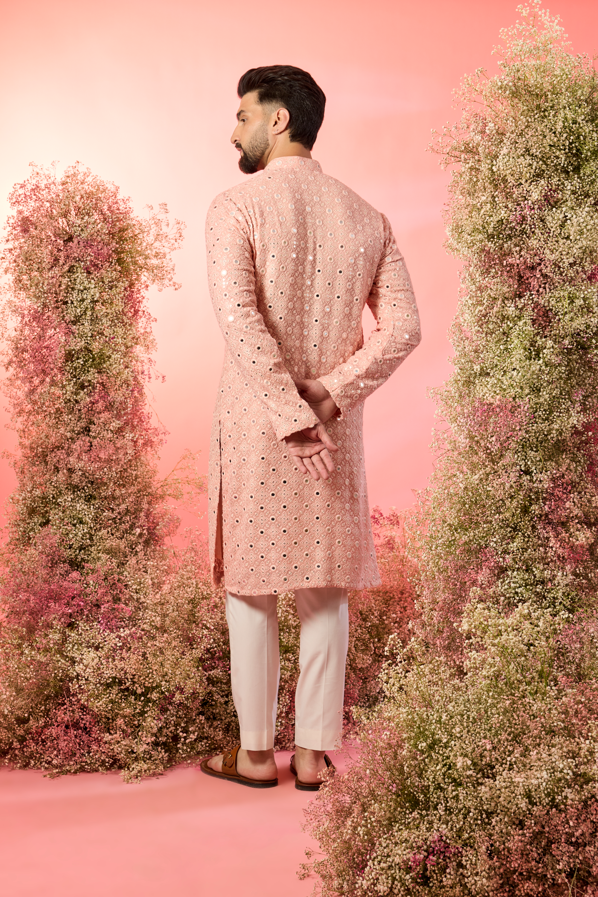 classic peach mirror work kurta
