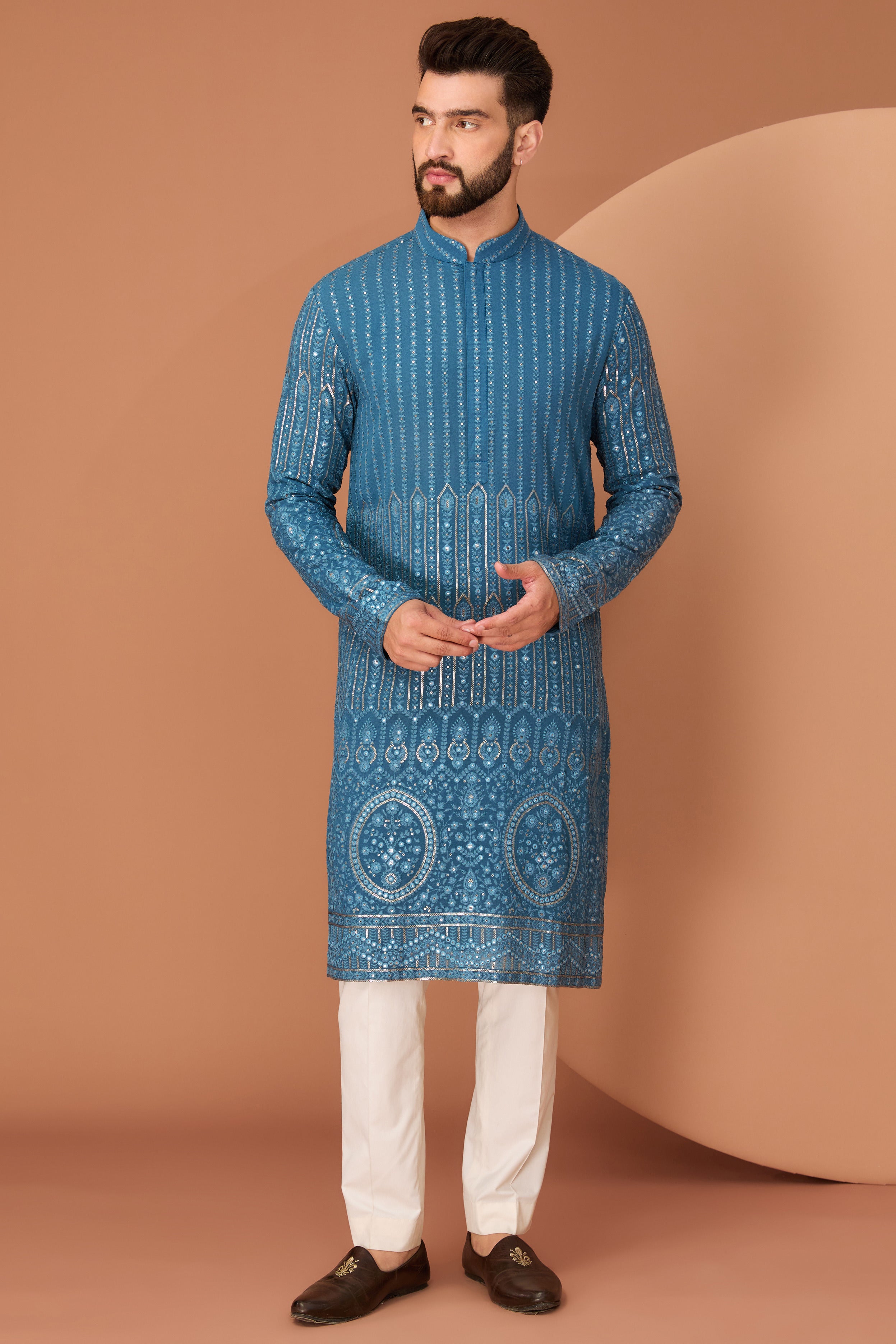 Greyish Blue Chikankari Kurta - kasbahmen