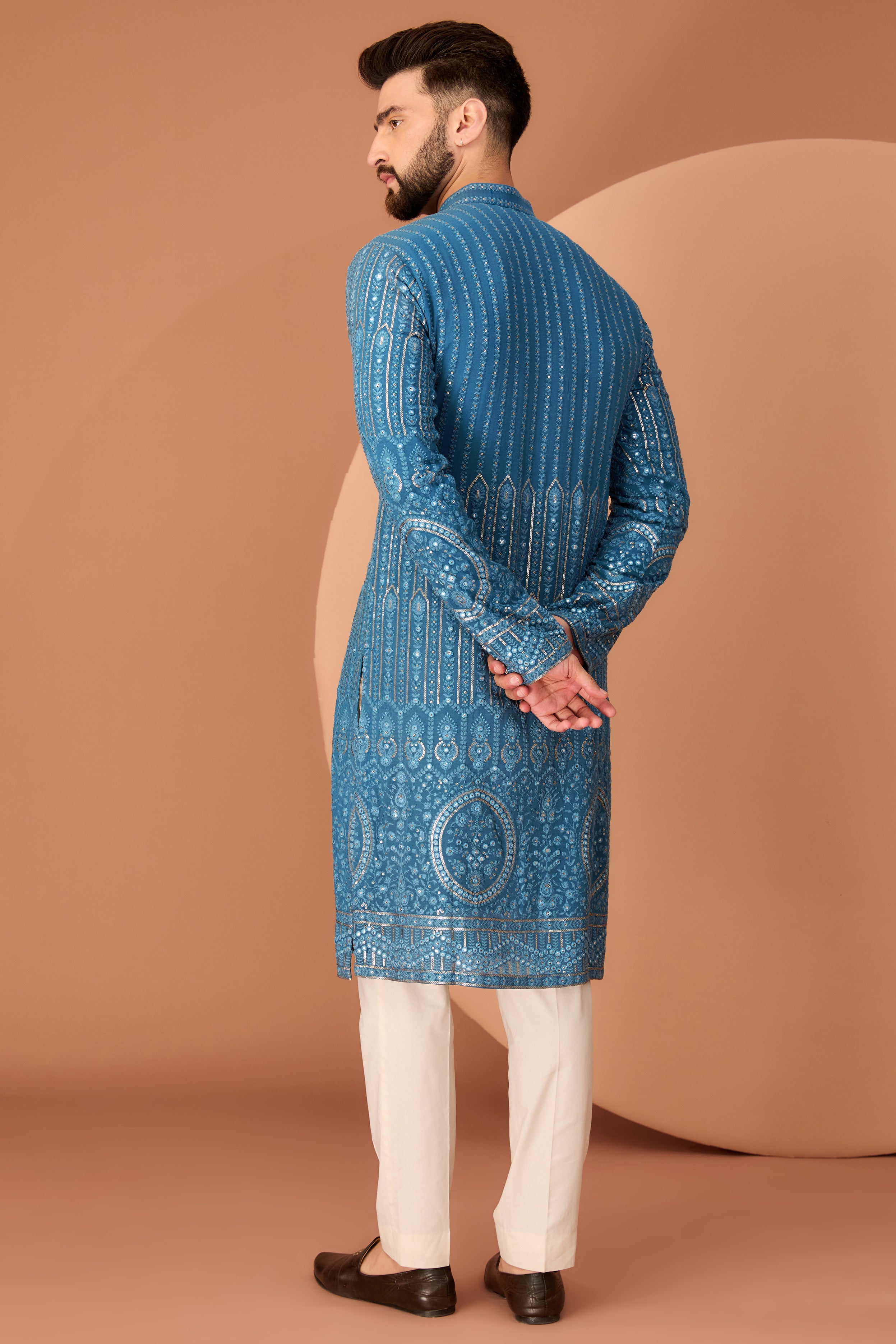 Greyish Blue Chikankari Kurta - kasbahmen