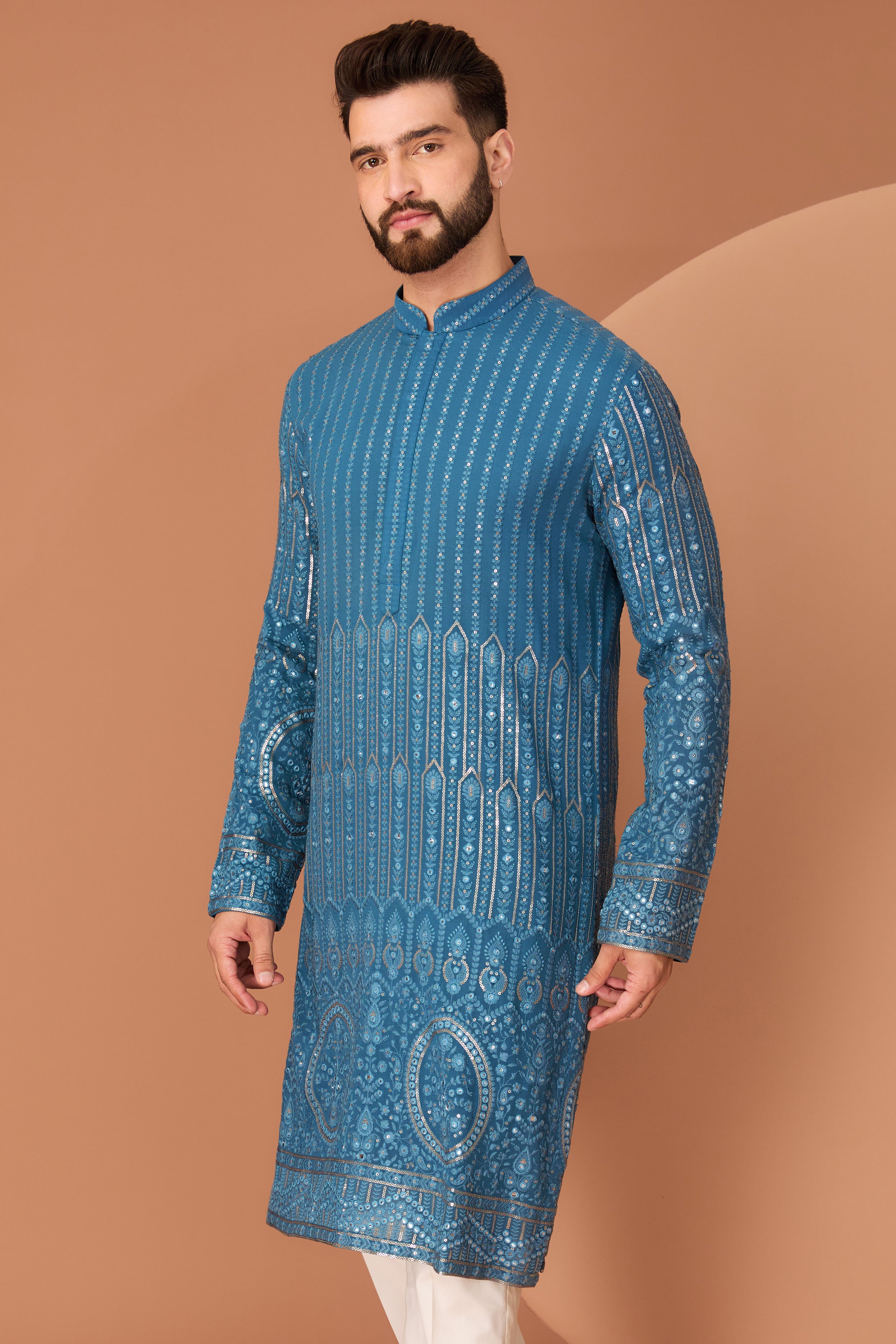 Greyish Blue Chikankari Kurta - kasbahmen