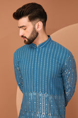 Greyish Blue Chikankari Kurta - kasbahmen