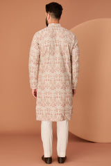 Beige-Cream floral chikankari kurta - kasbahmen