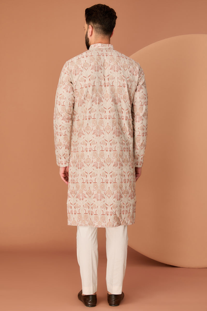 Beige-Cream floral chikankari kurta