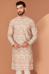 Beige-Cream floral chikankari kurta