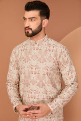 Beige-Cream floral chikankari kurta - kasbahmen