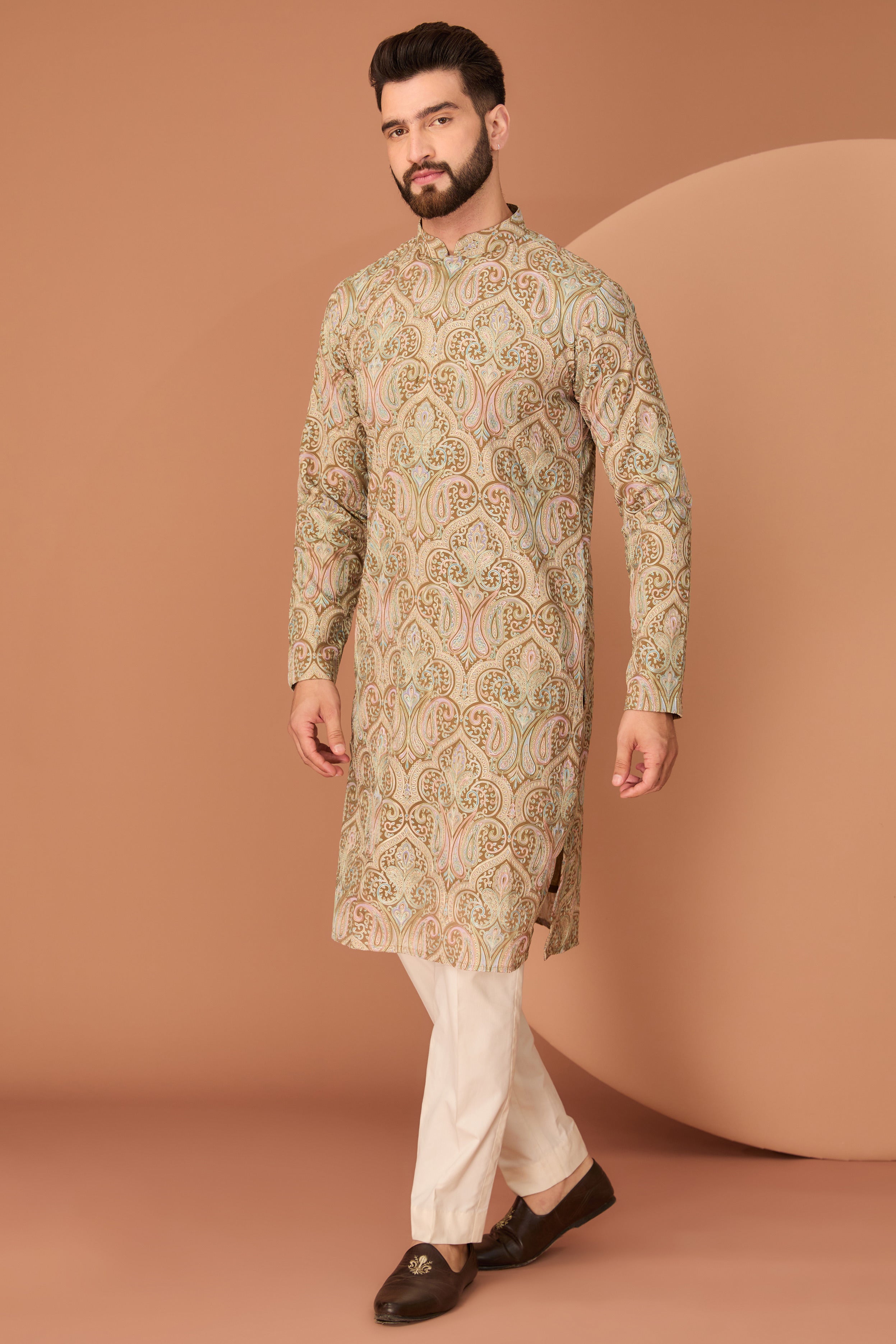 Brown Kashmiri embroidered chikankari kurta - kasbahmen