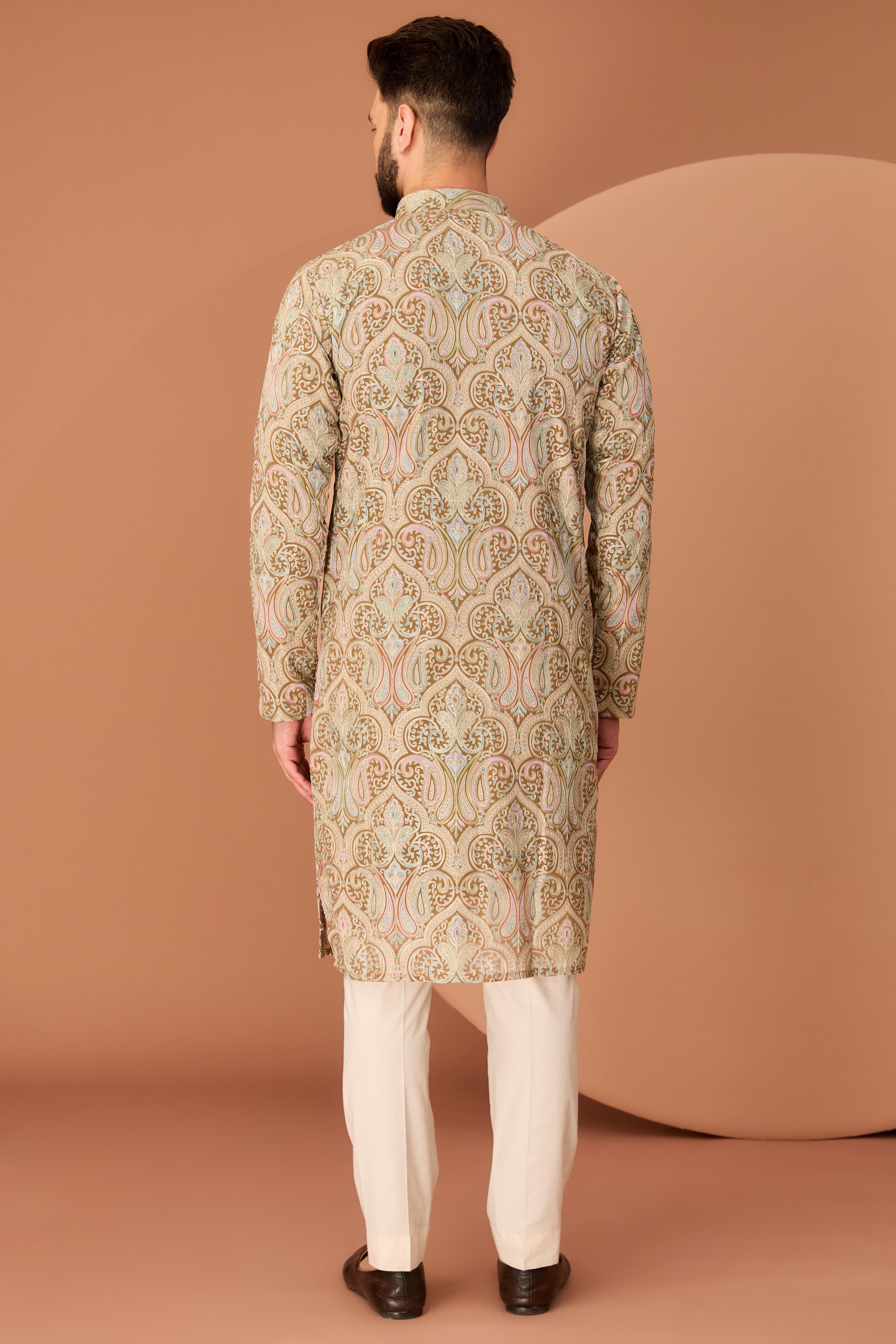 Brown Kashmiri embroidered chikankari kurta - kasbahmen