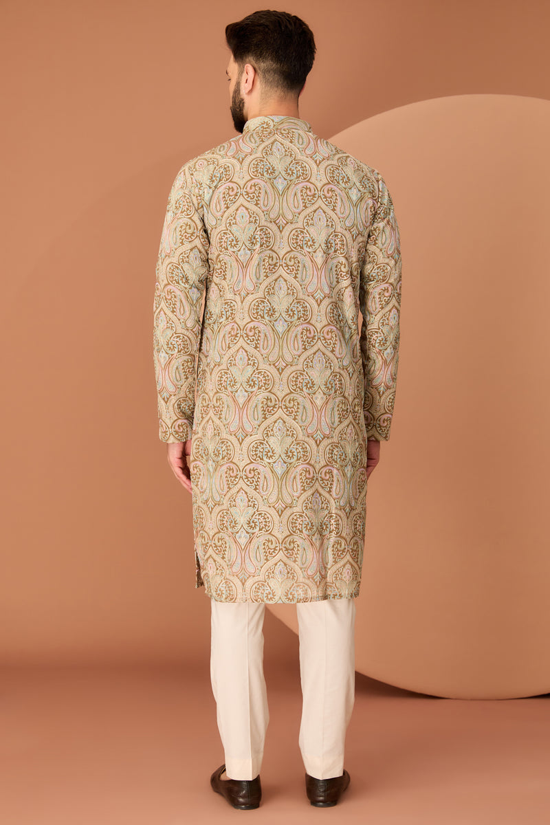 Brown Kashmiri embroidered chikankari kurta