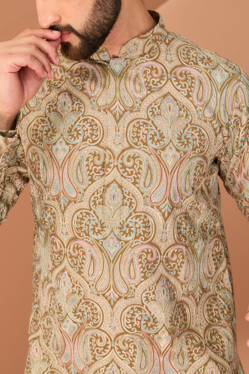 Brown Kashmiri embroidered chikankari kurta