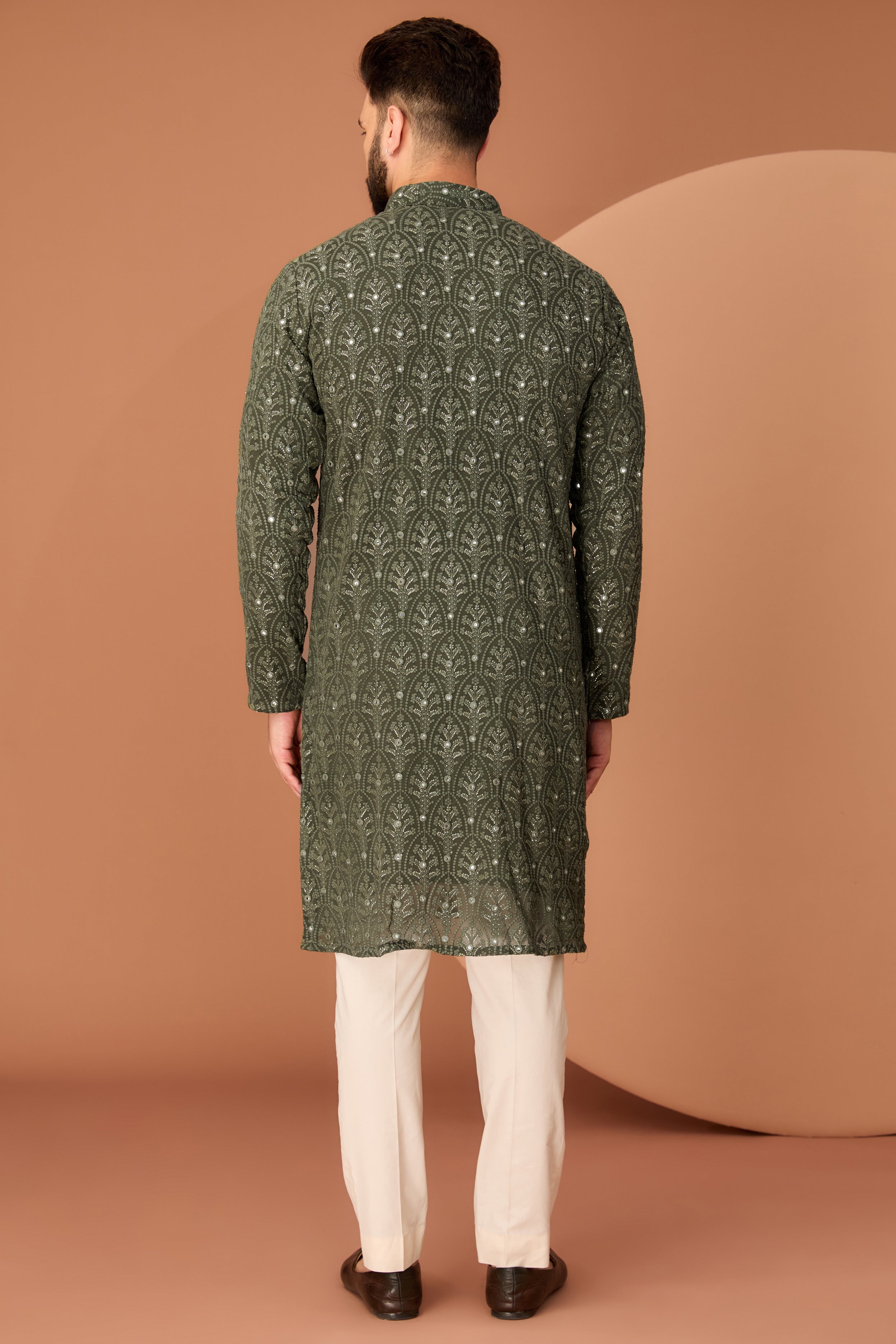 Military green chikankari kurta - kasbahmen