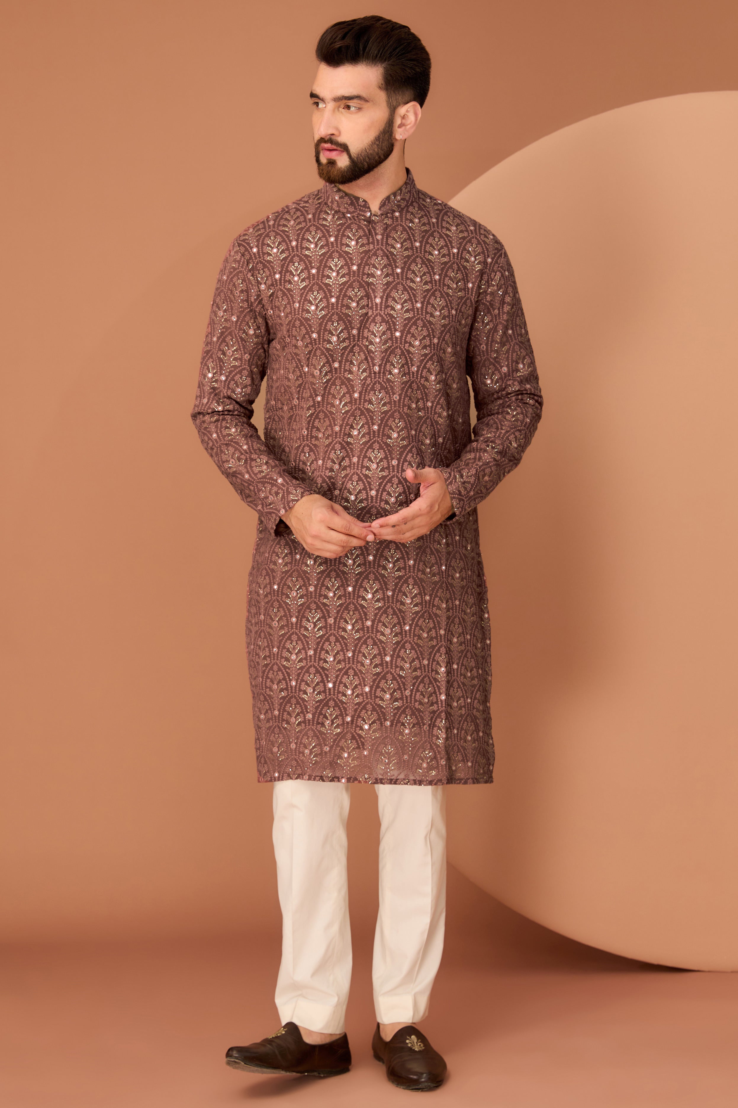 Dark rust brown chikankari kurta - kasbahmen