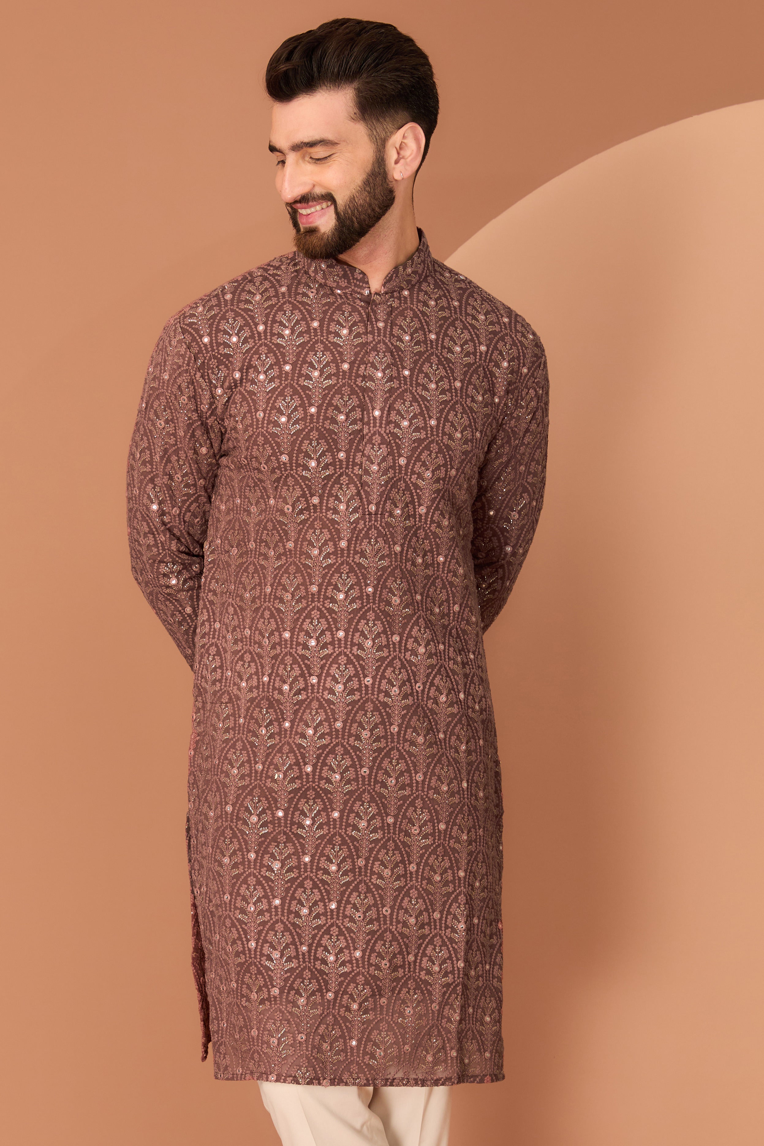 Dark rust brown chikankari kurta - kasbahmen