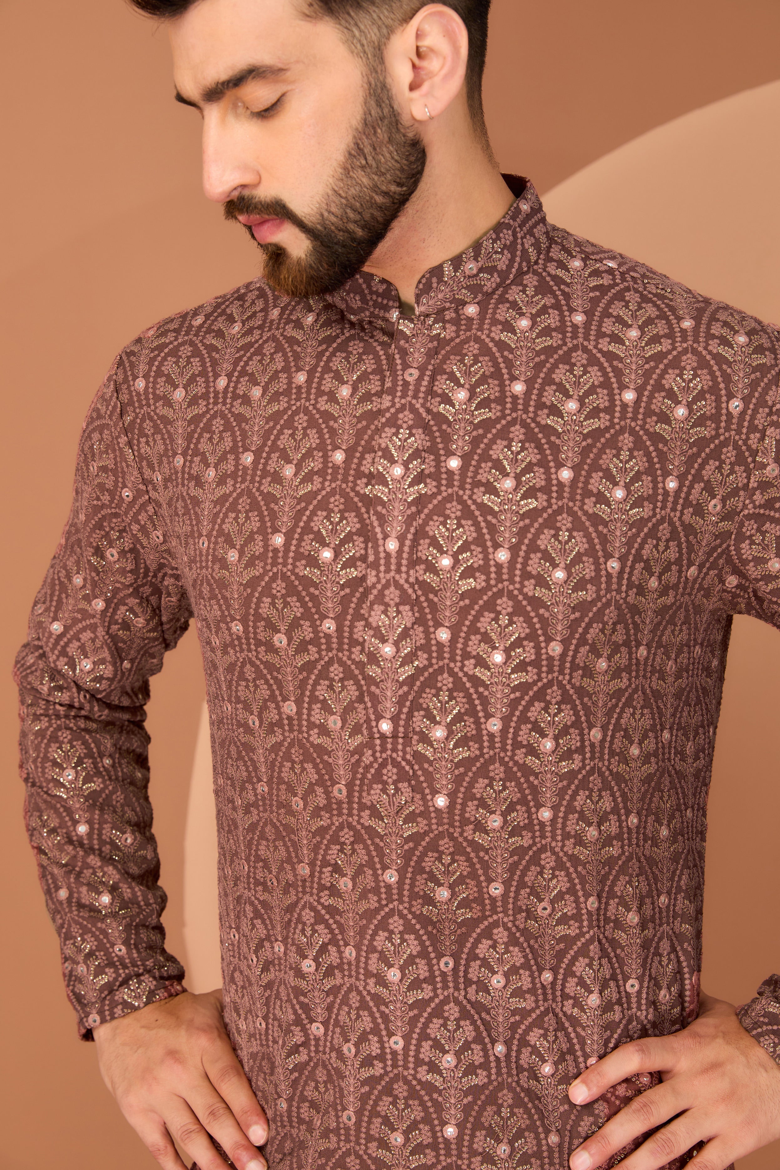 Dark rust brown chikankari kurta - kasbahmen