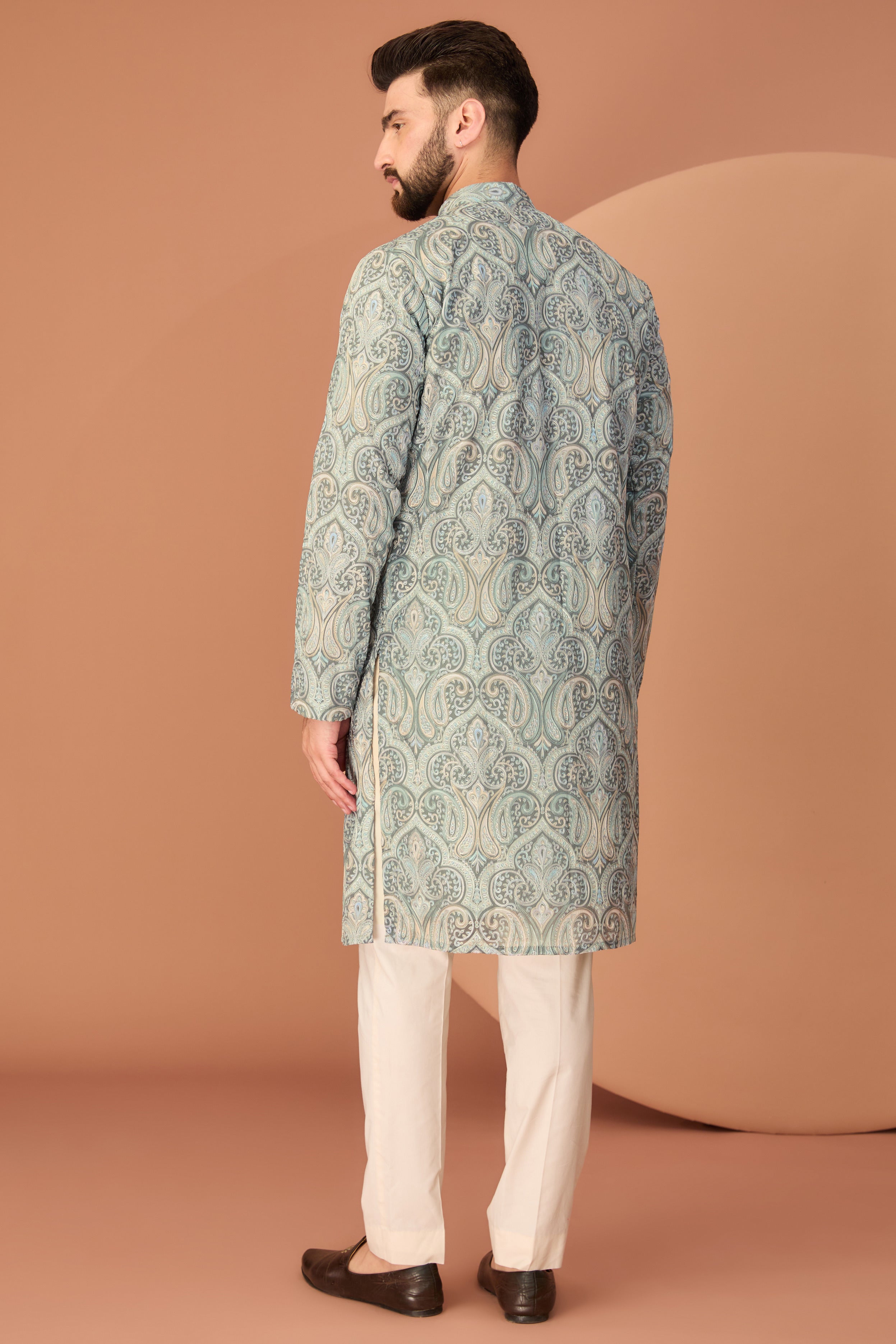 Mint Green Kashmiri embroidered chikankari kurta - kasbahmen