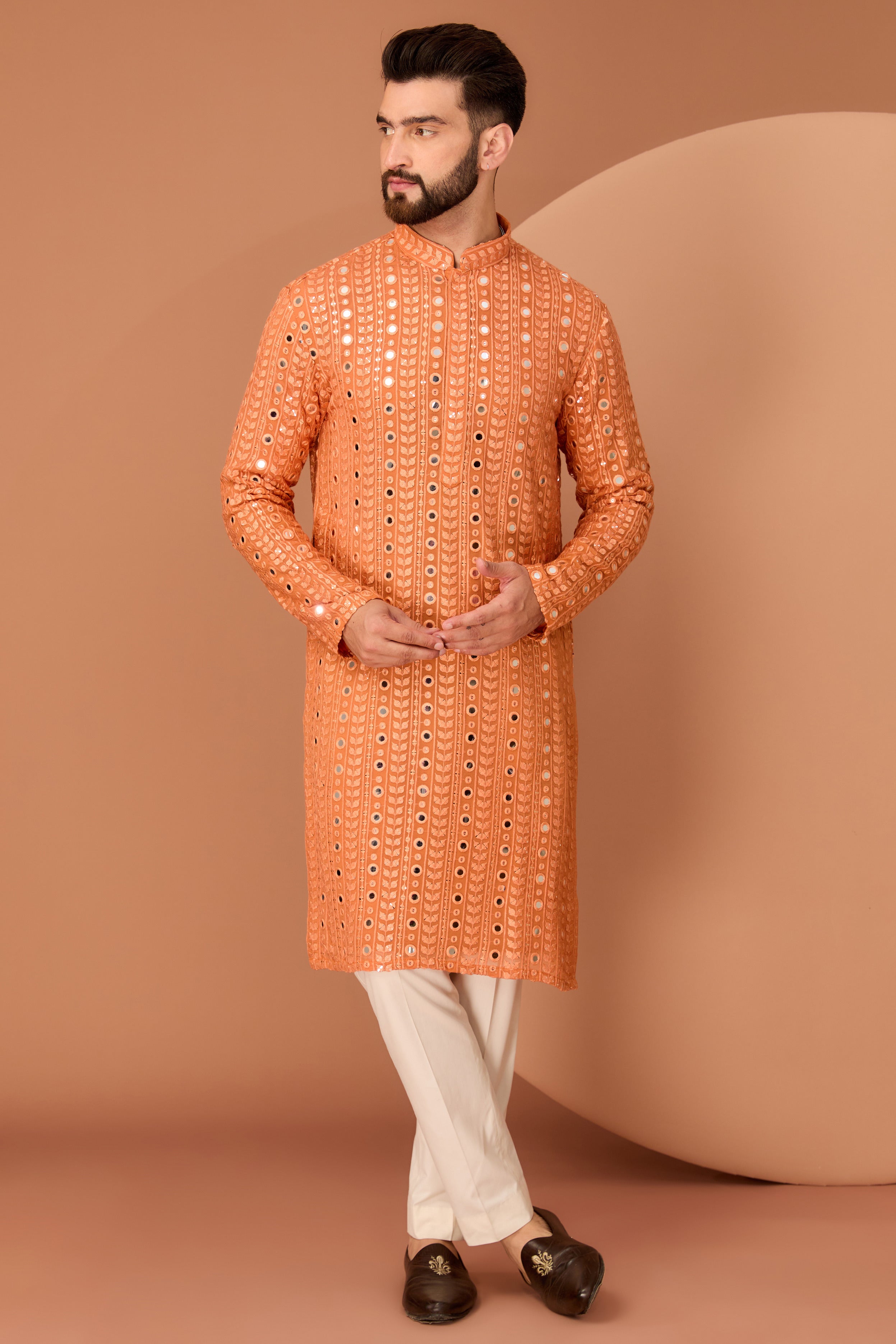 Classic Orange mirror-work kurta - kasbahmen