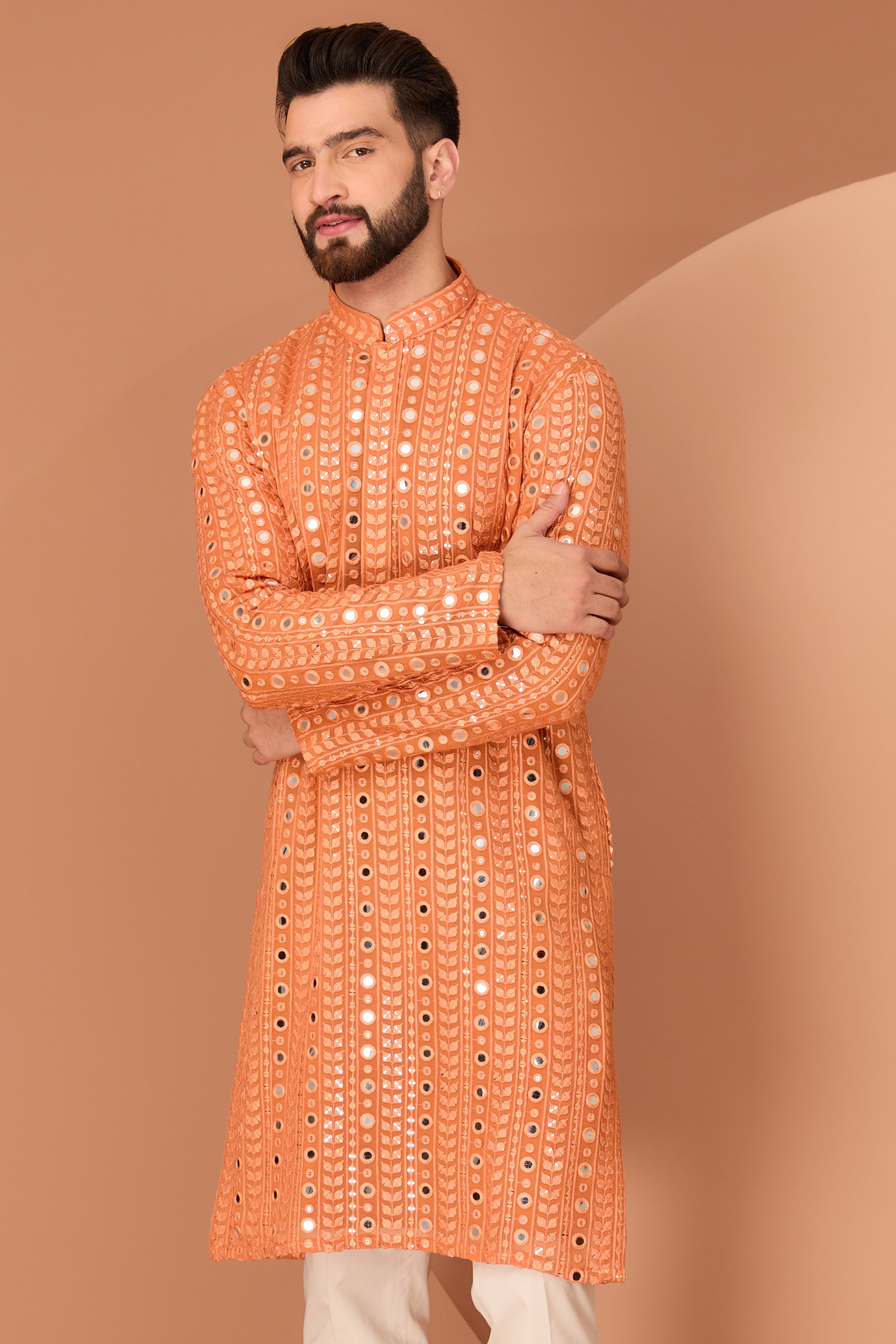 Classic Orange mirror-work kurta - kasbahmen