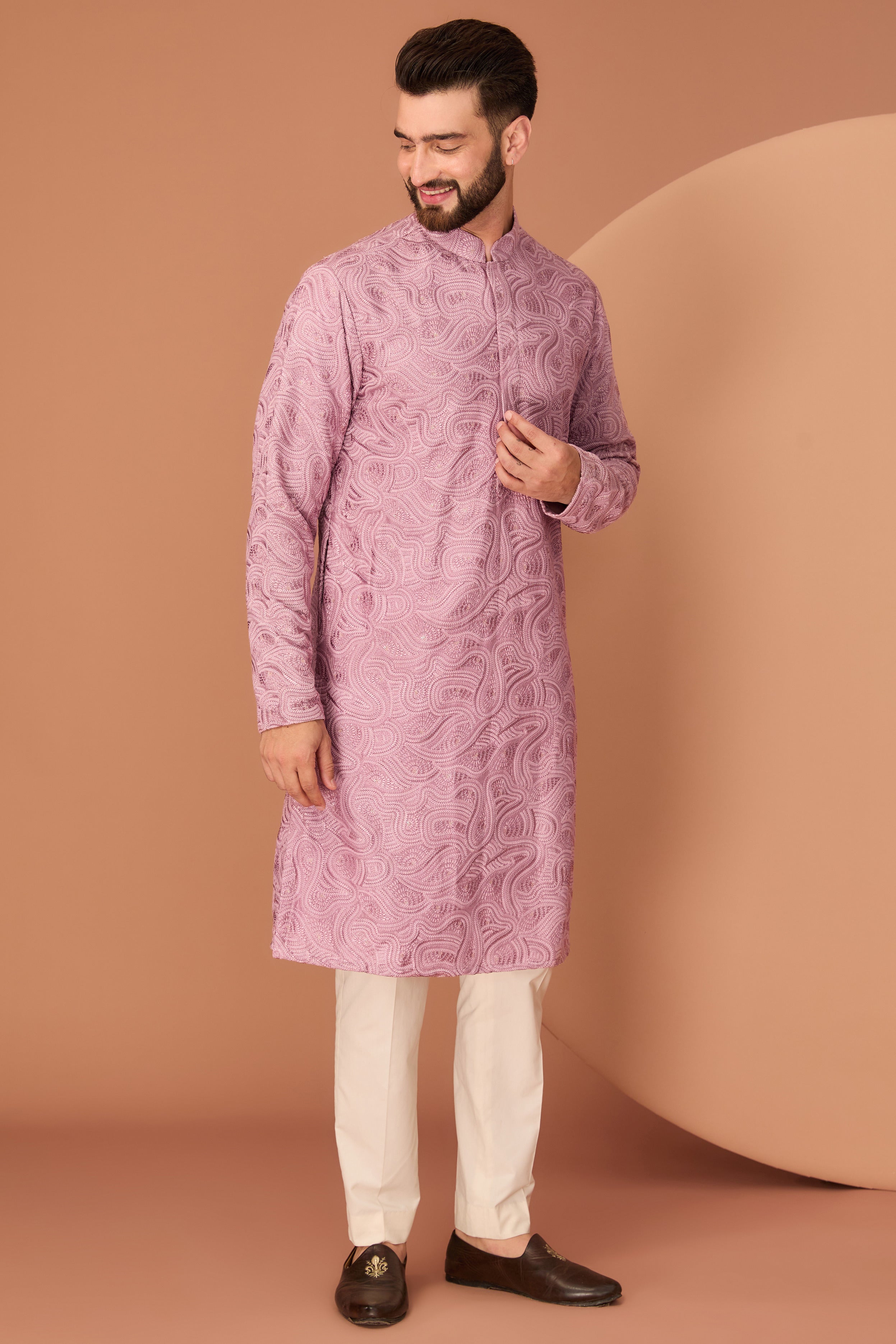 Light purple abstract chikankari kurta - kasbahmen