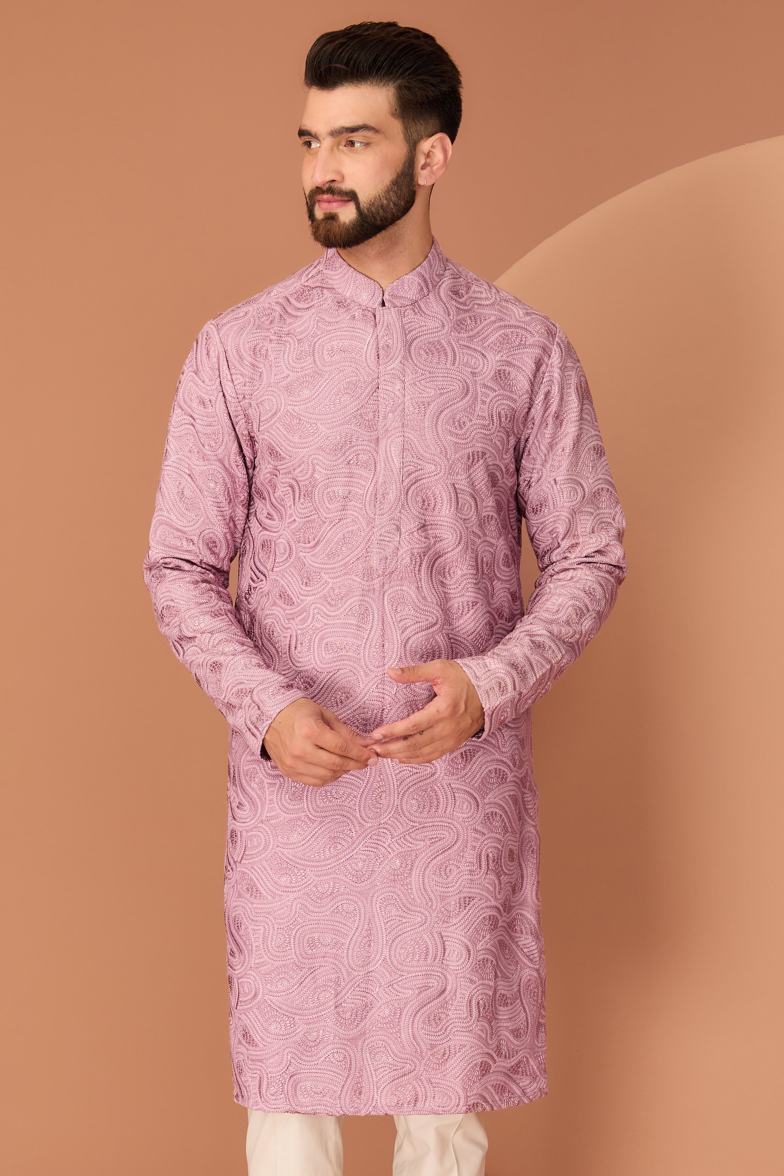 Light purple abstract chikankari kurta - kasbahmen