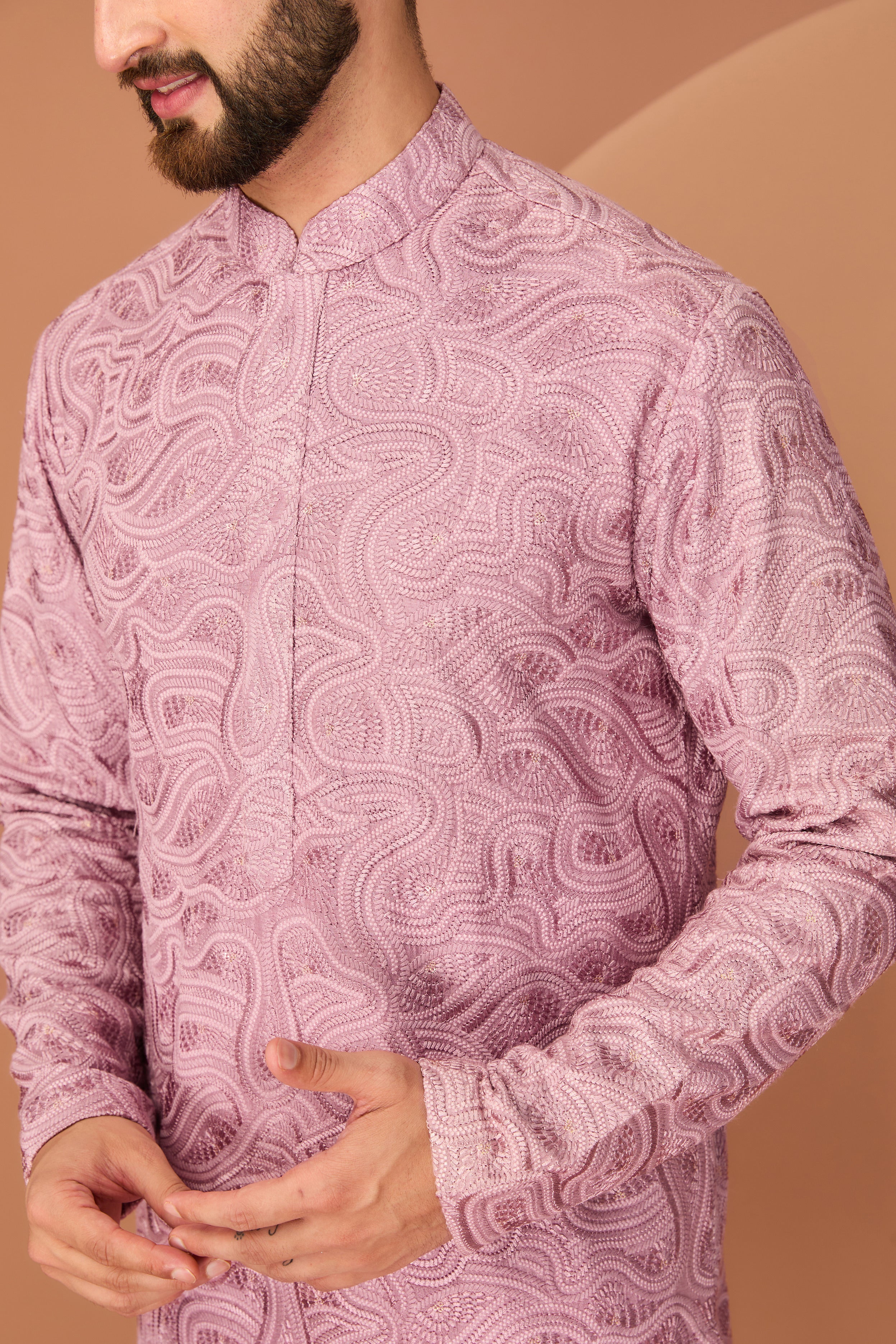 Light purple abstract chikankari kurta - kasbahmen