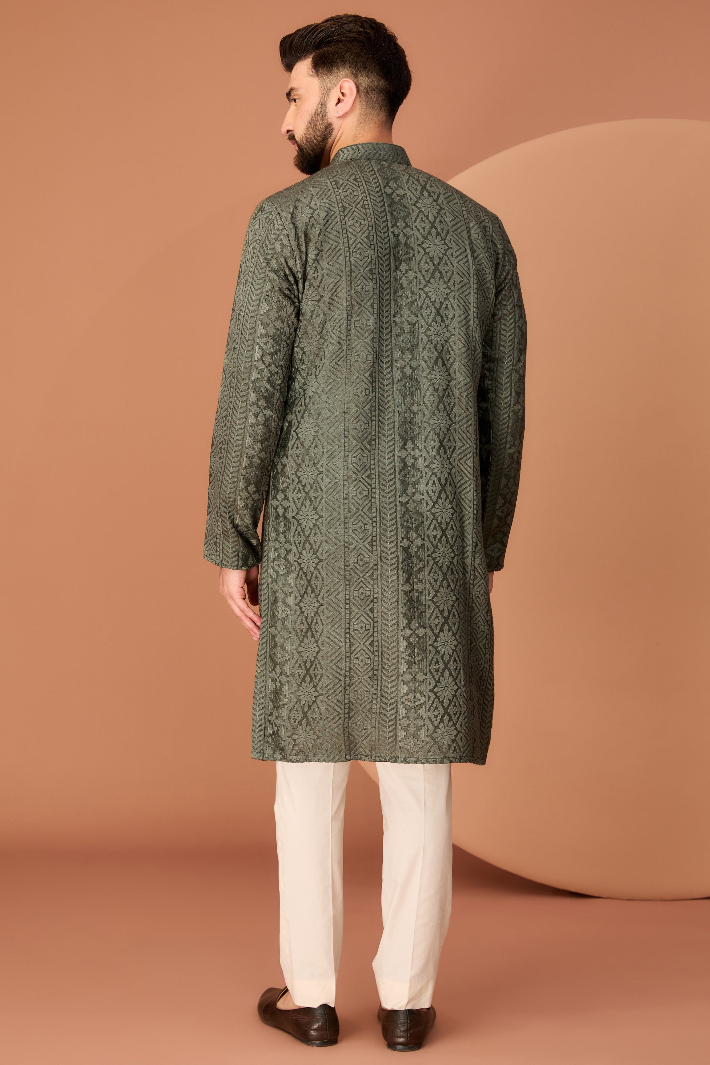 Military green chikankari kurta - kasbahmen