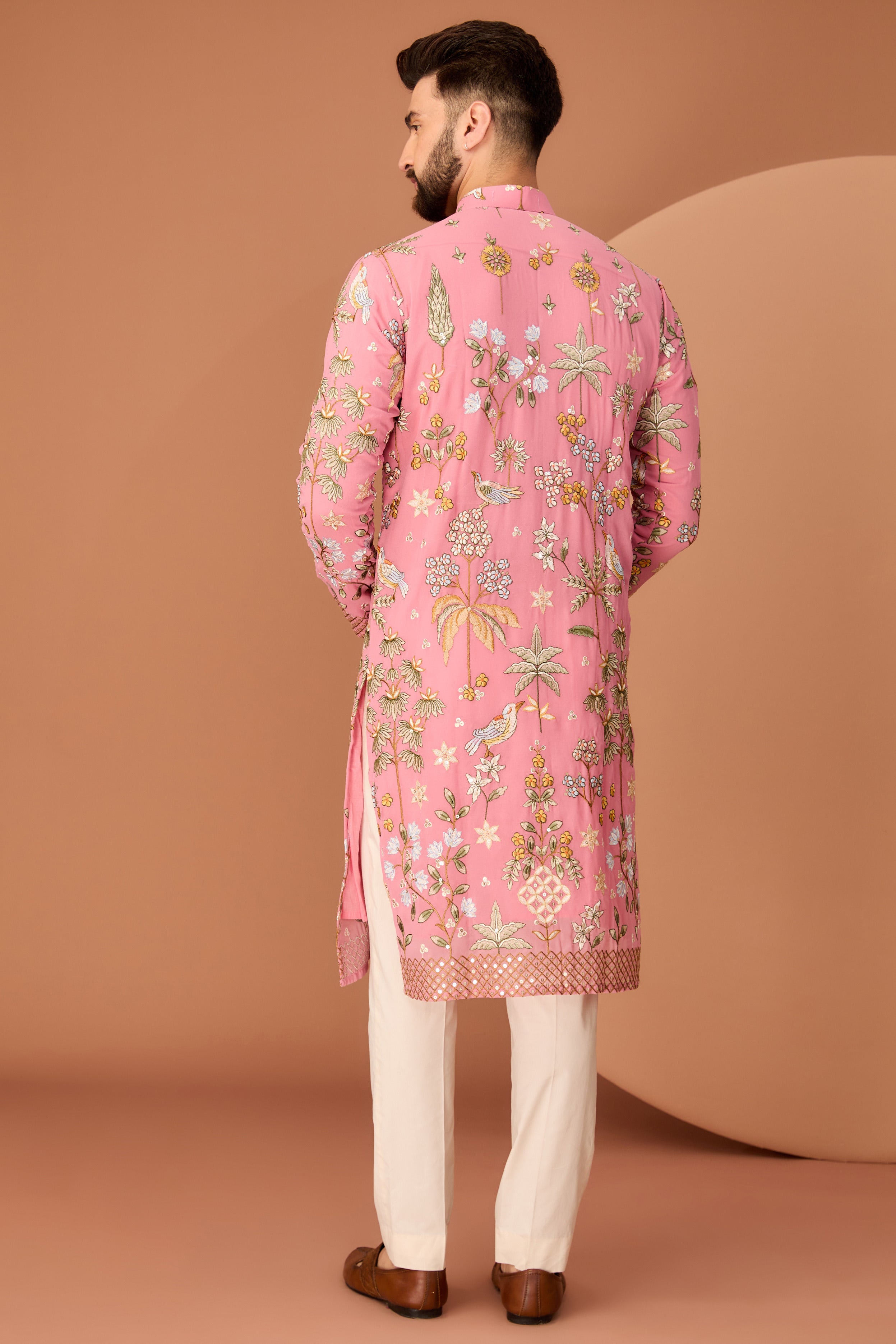 Dark Pink flora-fauna embroidered kurta - kasbahmen