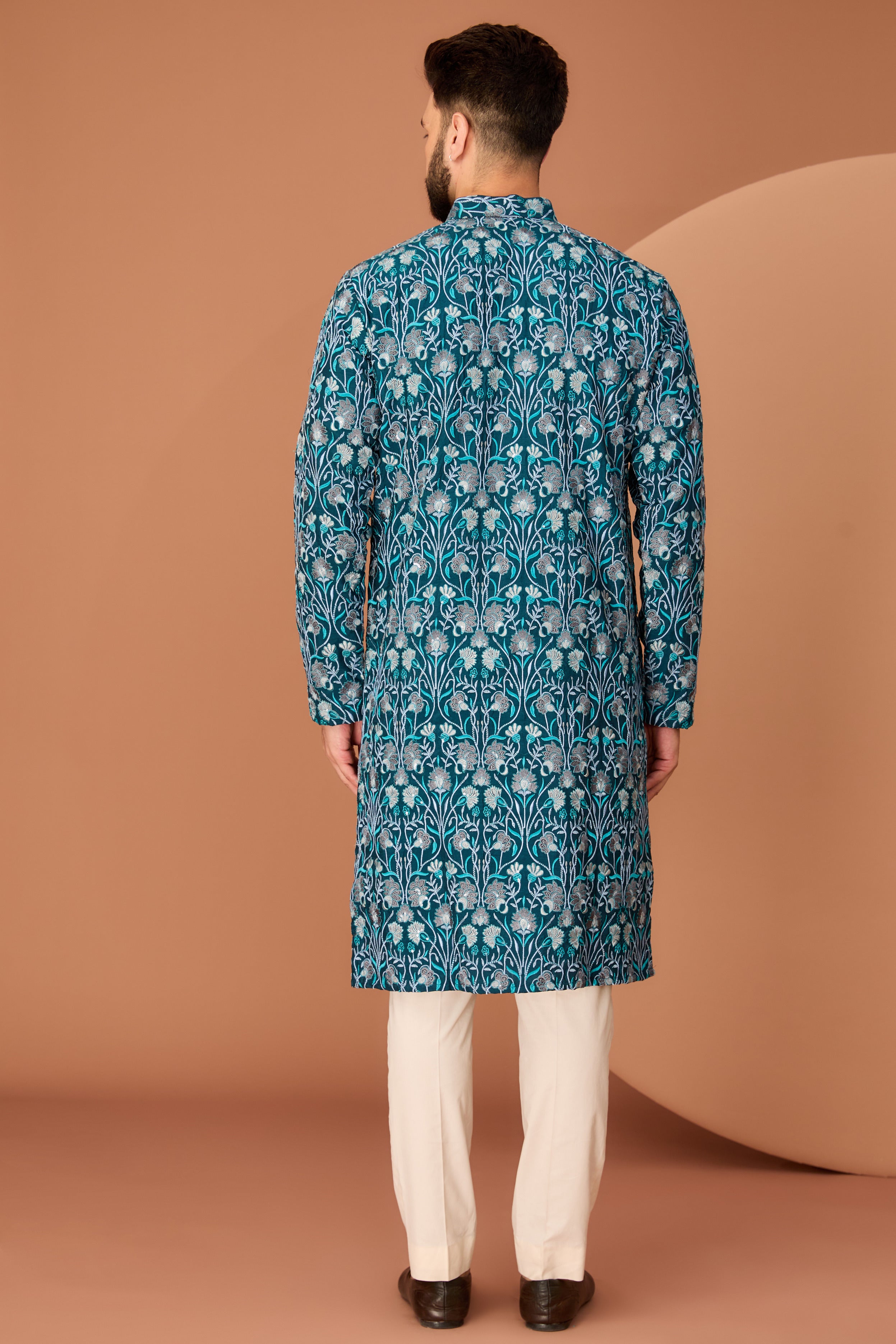 Teal floral embroidered kurta - kasbahmen