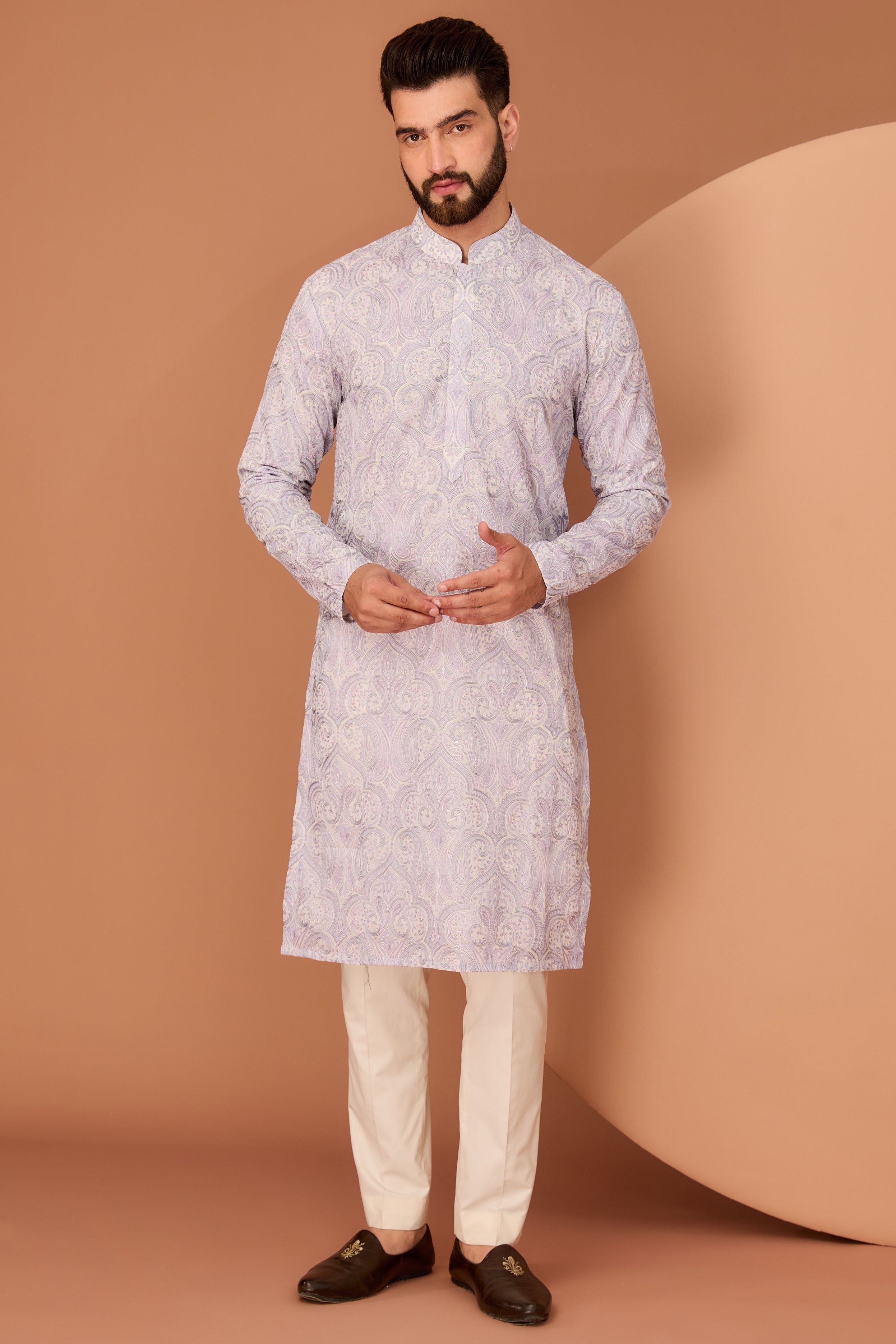 Purple Kashmiri embroidered chikankari kurta - kasbahmen