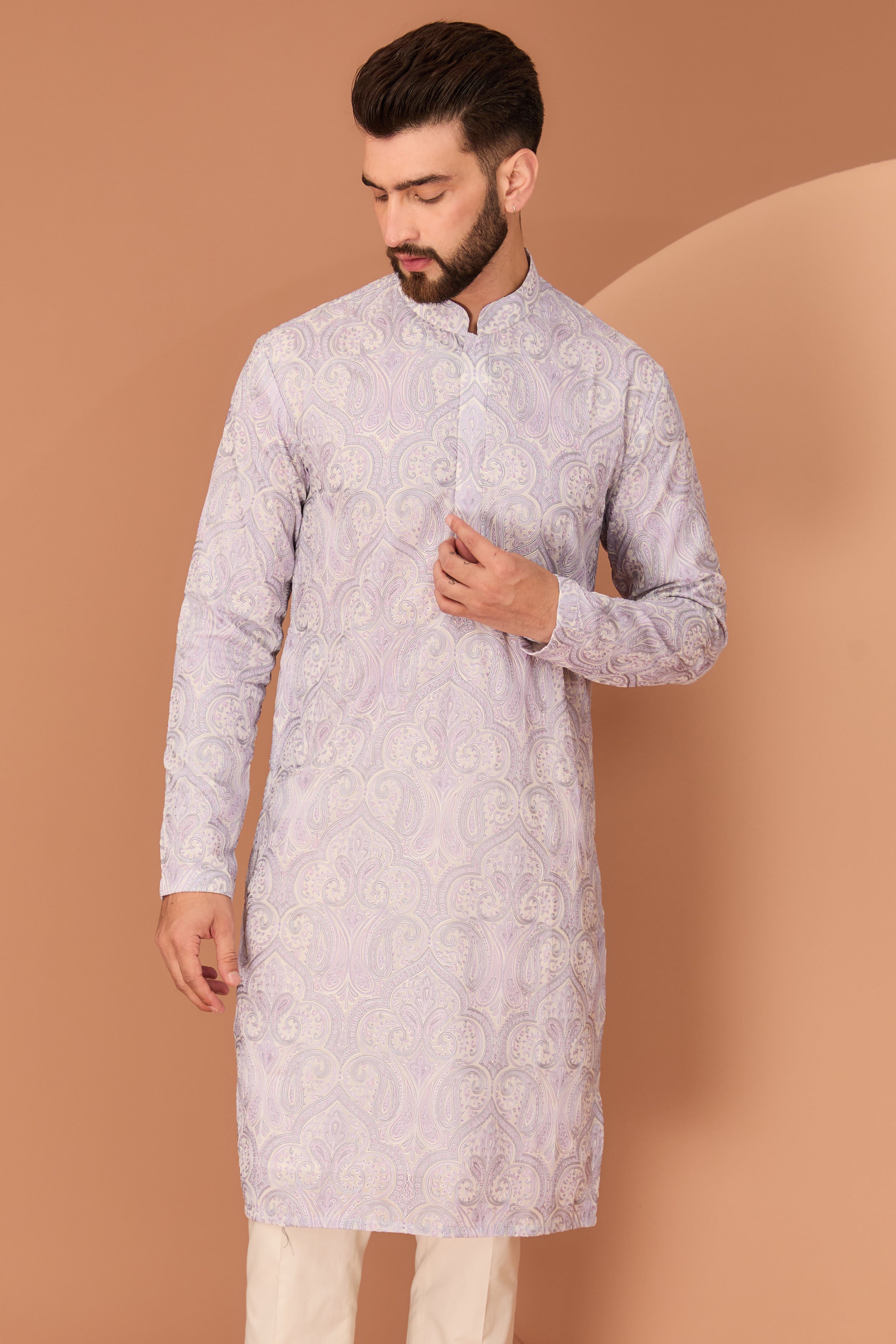 Purple Kashmiri embroidered chikankari kurta - kasbahmen