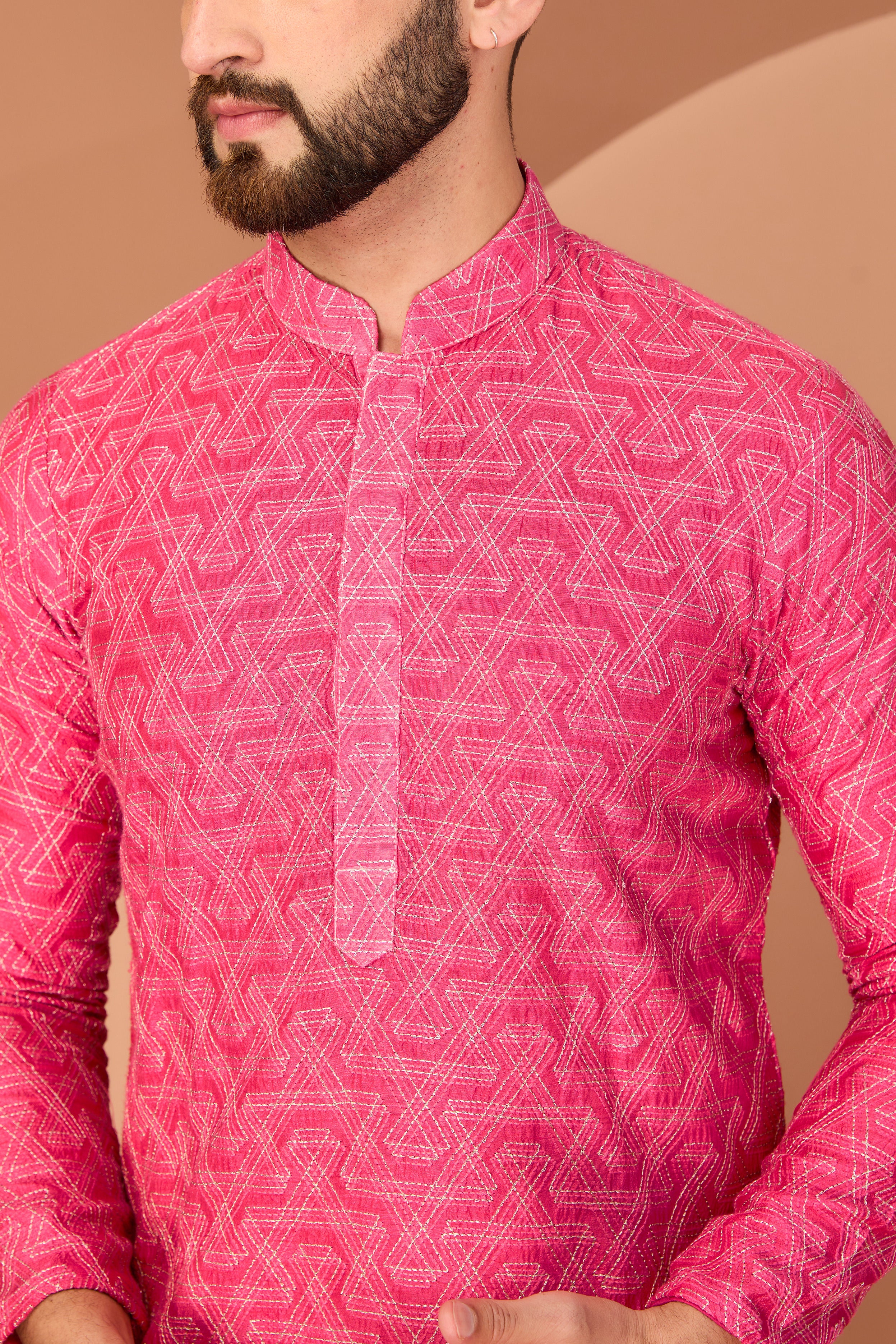 Hot Pink Geometrically embroidered kurta - kasbahmen