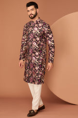 black floral leather work kurta - kasbahmen