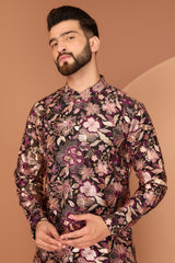 black floral leather work kurta