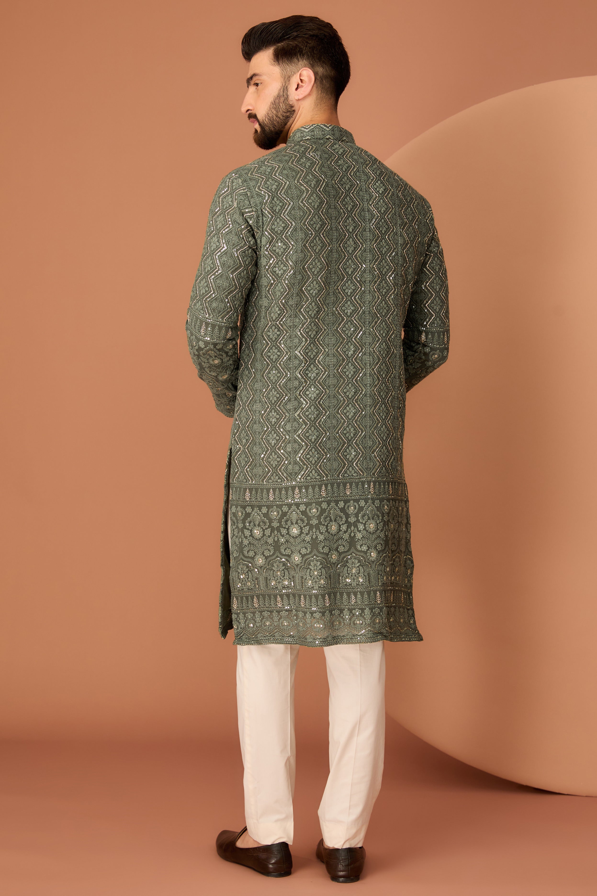 Military green chikankari kurta - kasbahmen