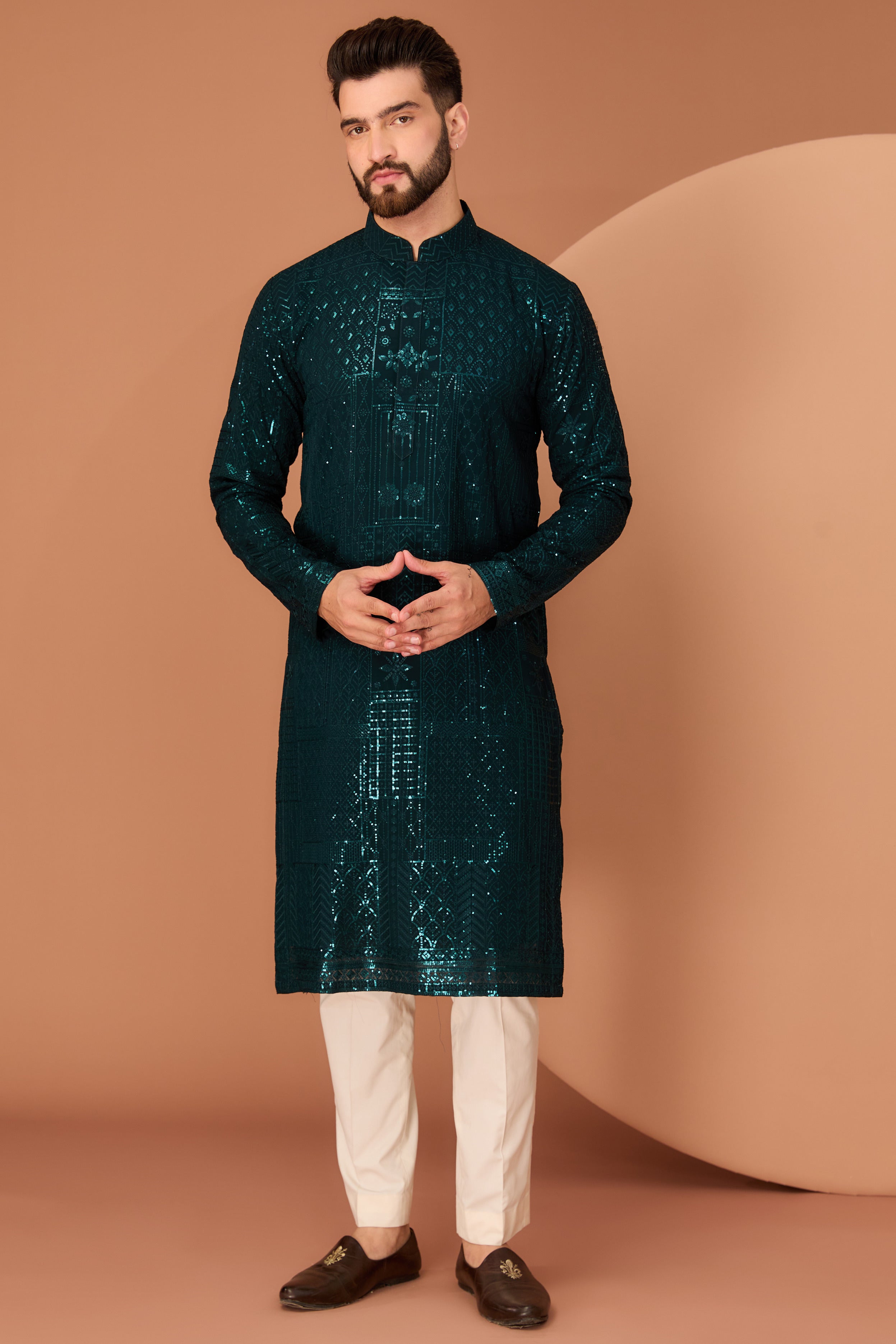 Bottle Green sequined kurta - kasbahmen