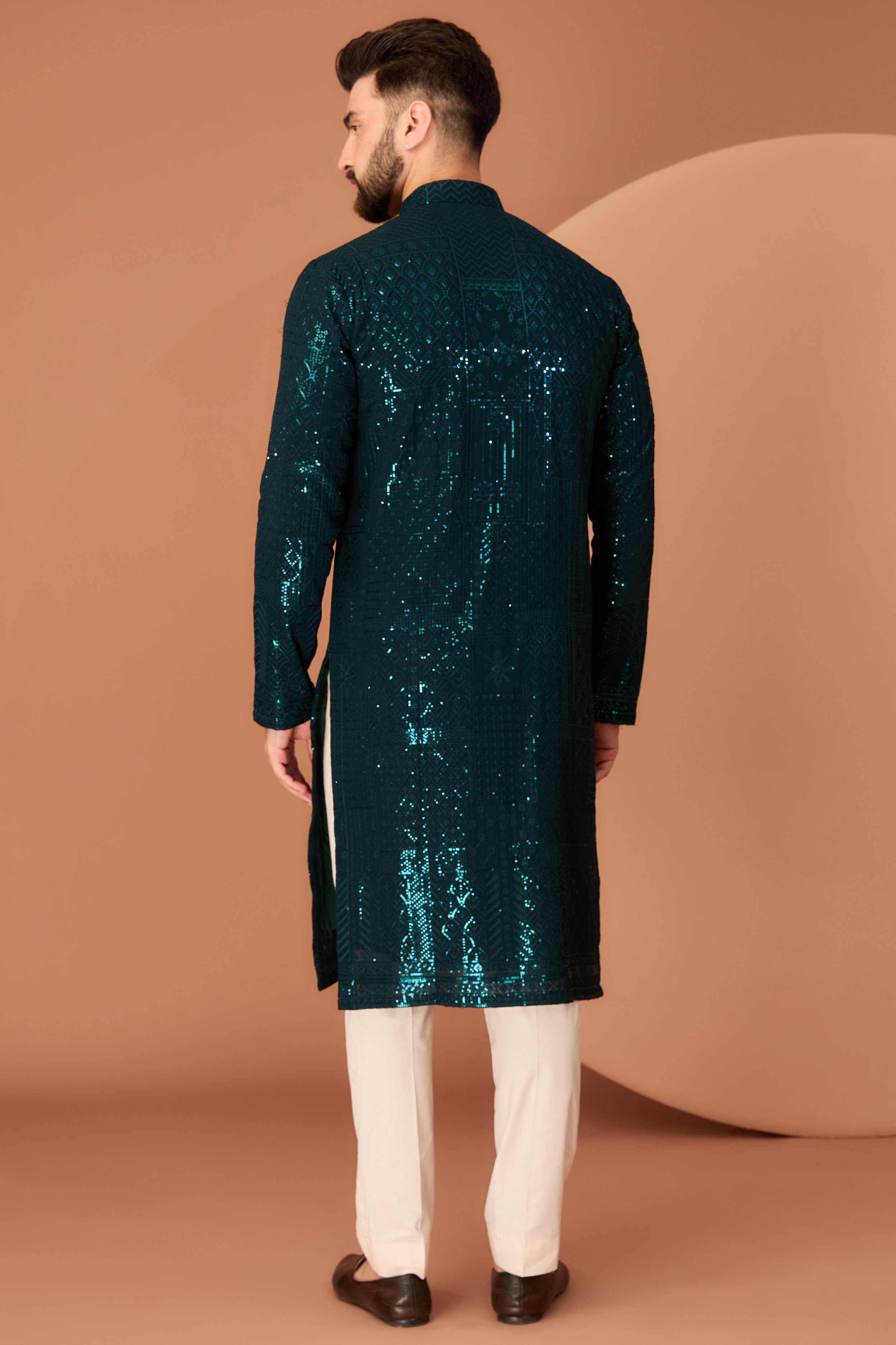 Bottle Green sequined kurta - kasbahmen