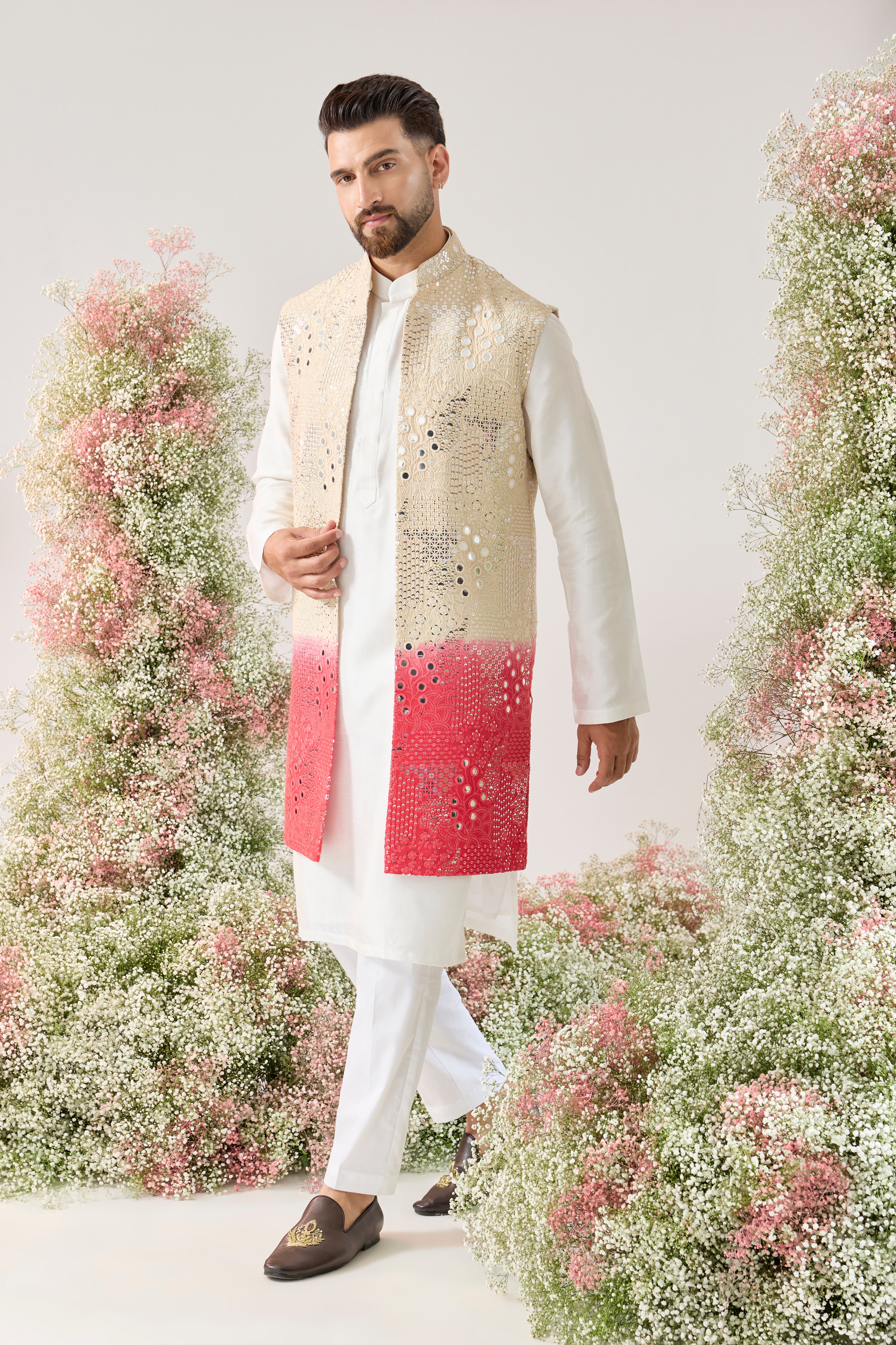 signature ombre shaded mirror work long open jacket