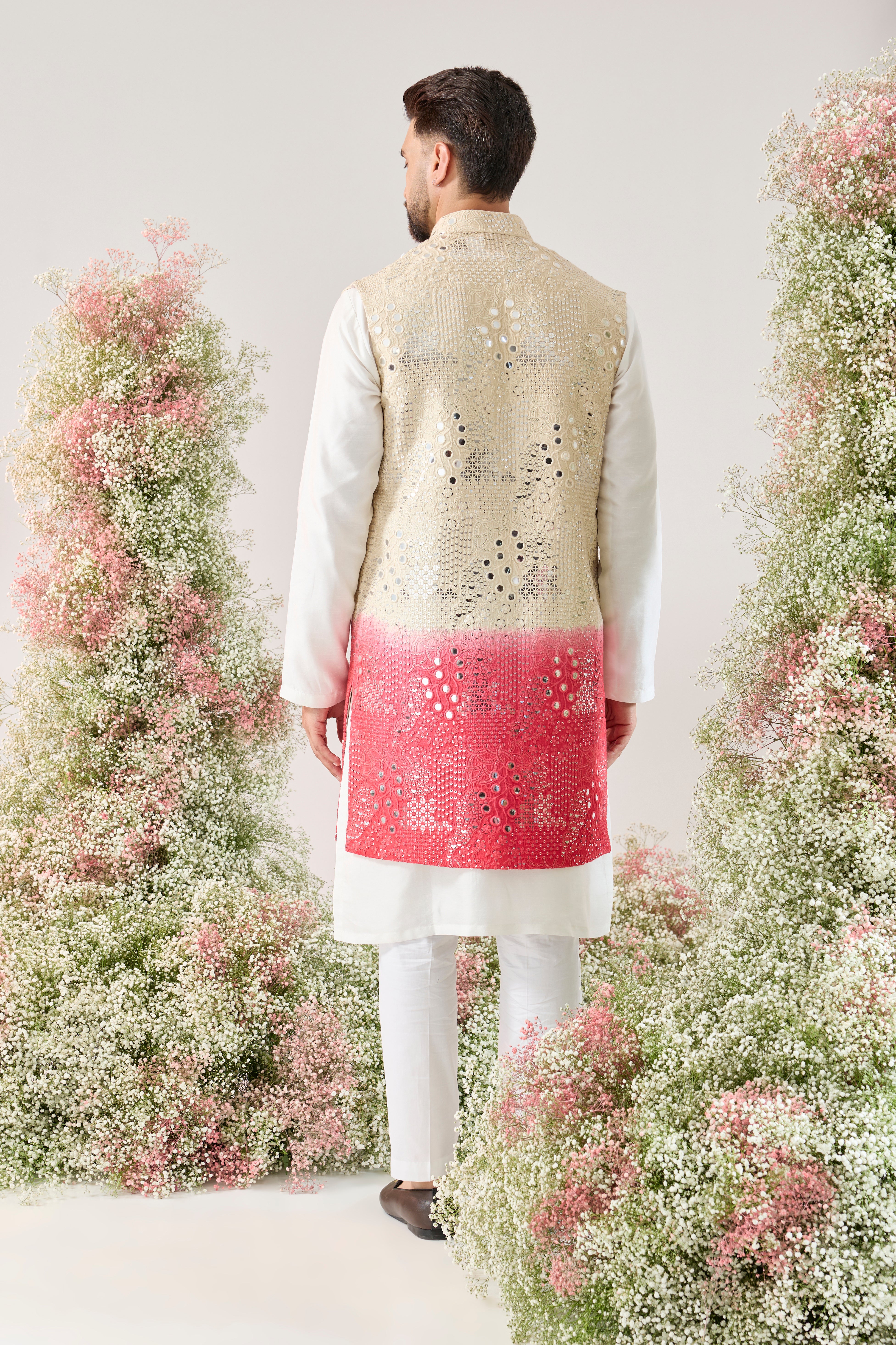 signature ombre shaded mirror work long open jacket