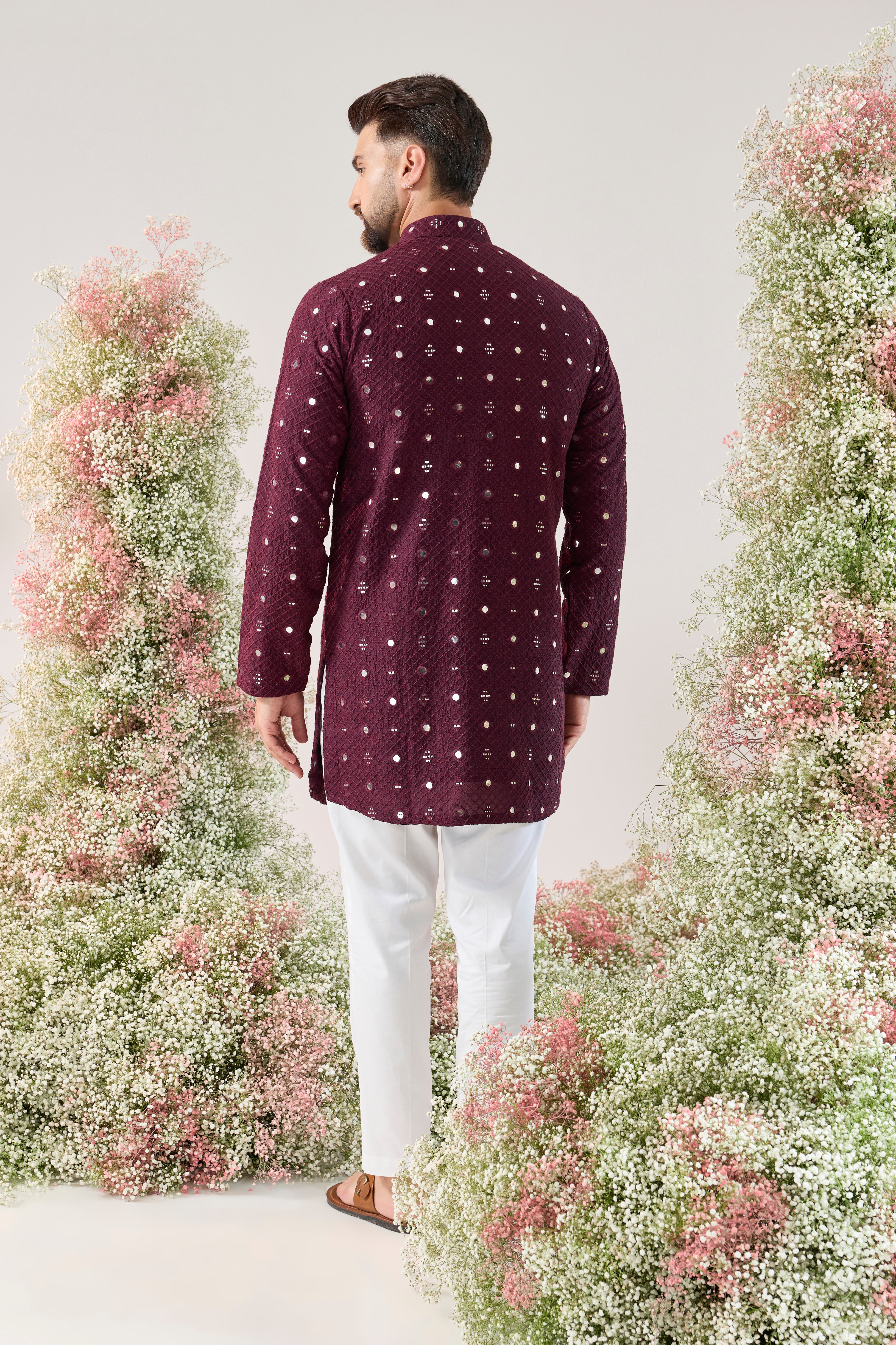 wine short mirror work kurta