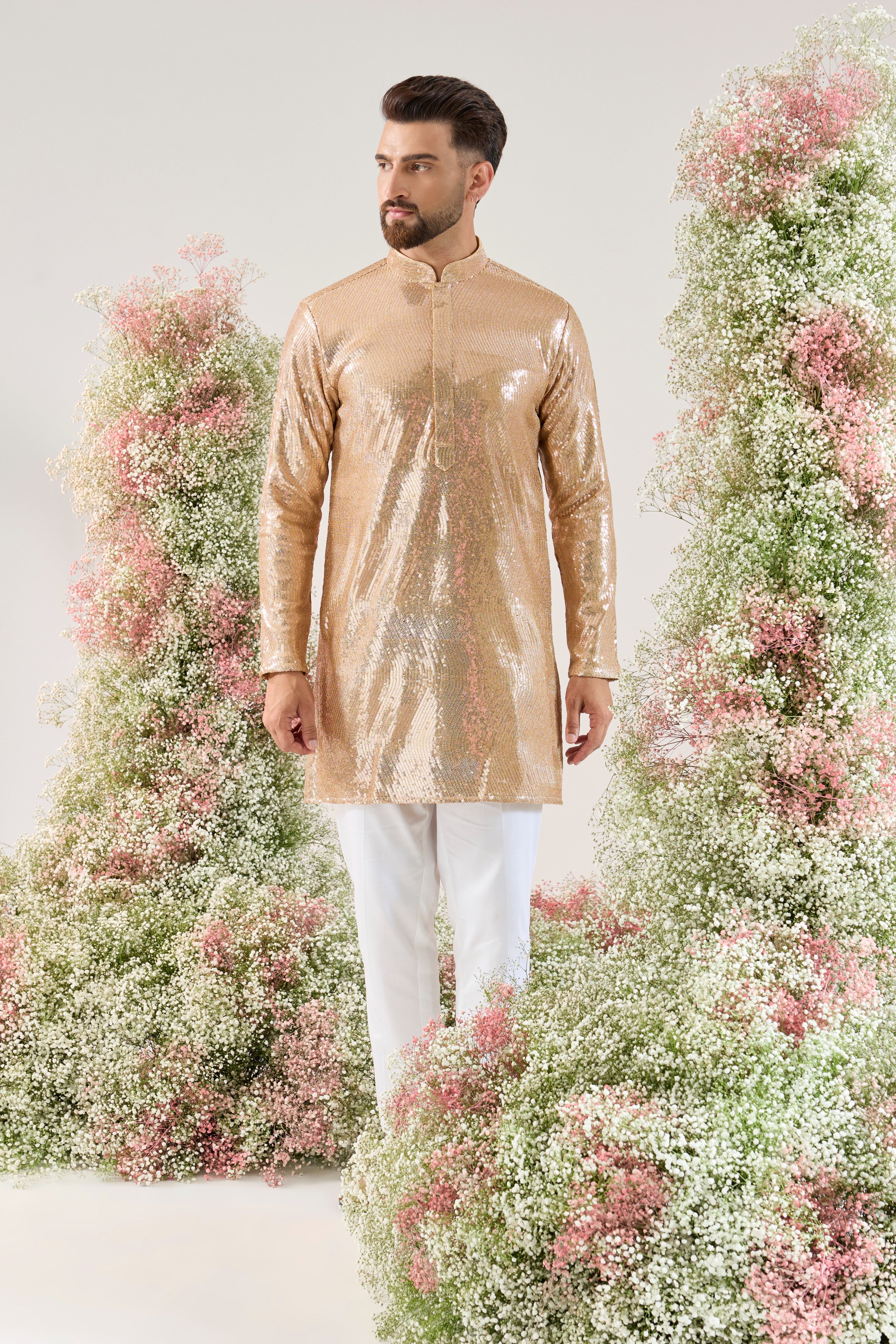 Rose Gold Radiance: Fully Sequined Short Kurta