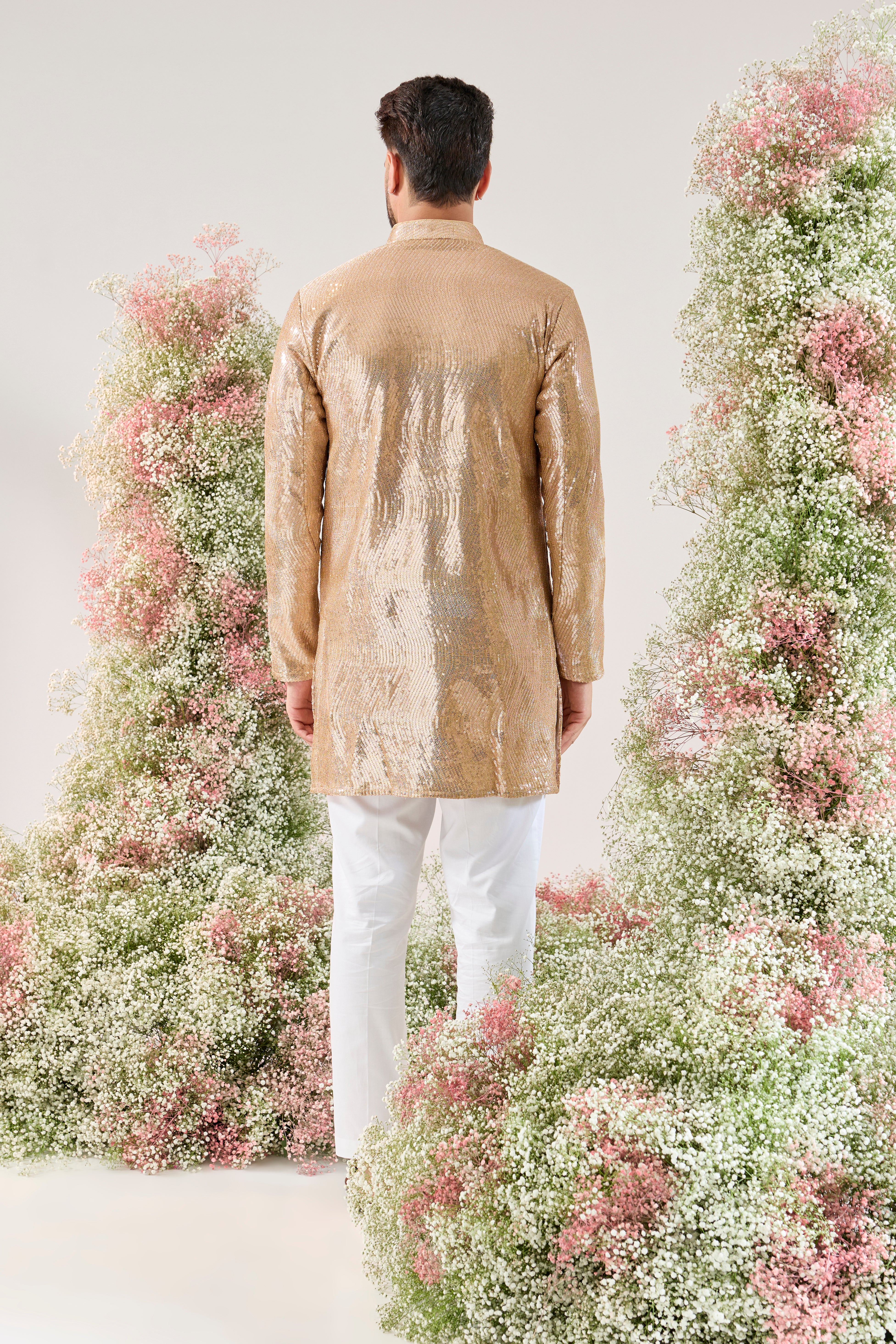 Rose Gold Radiance: Fully Sequined Short Kurta
