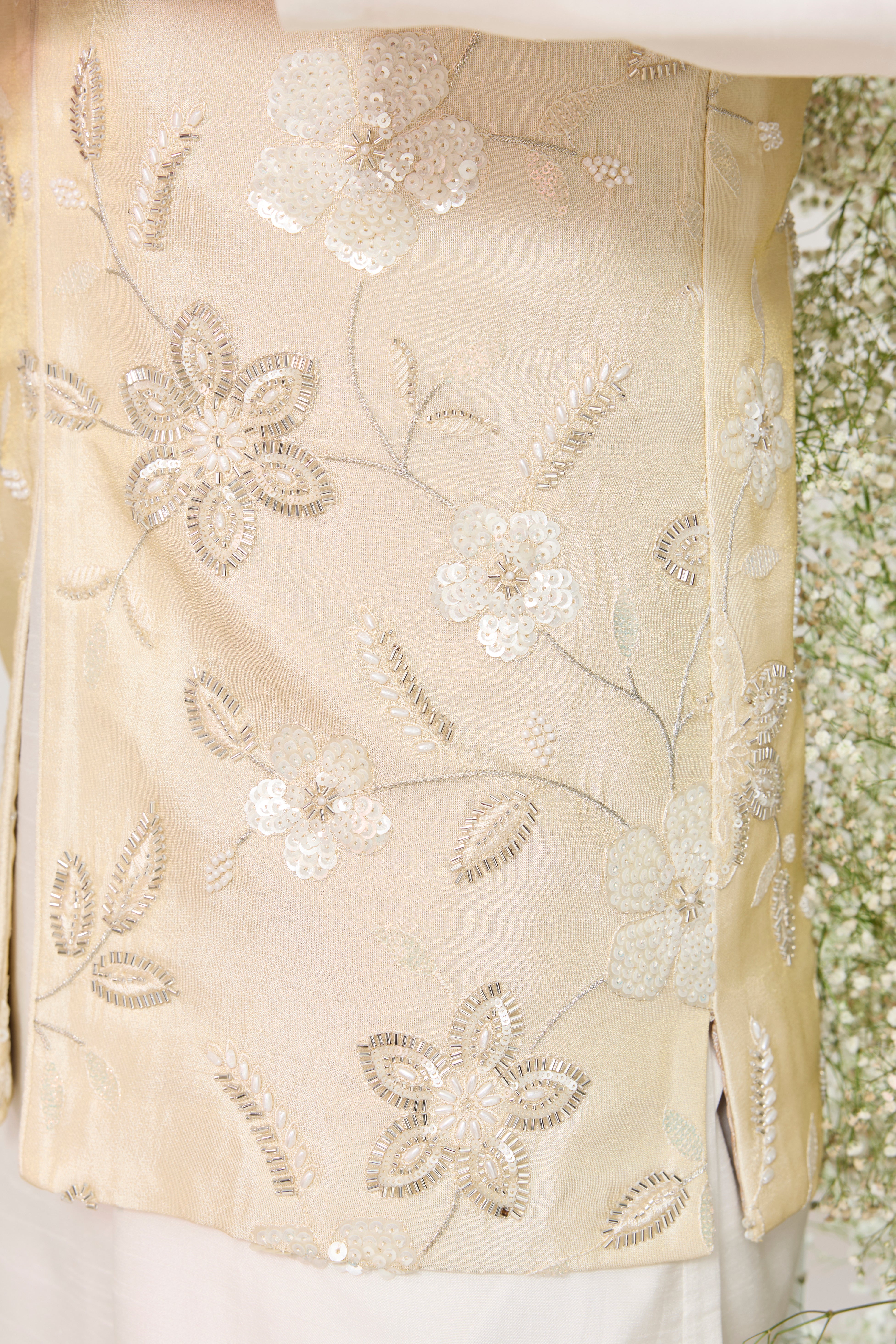 golden short jacket with deatiled cut dana work