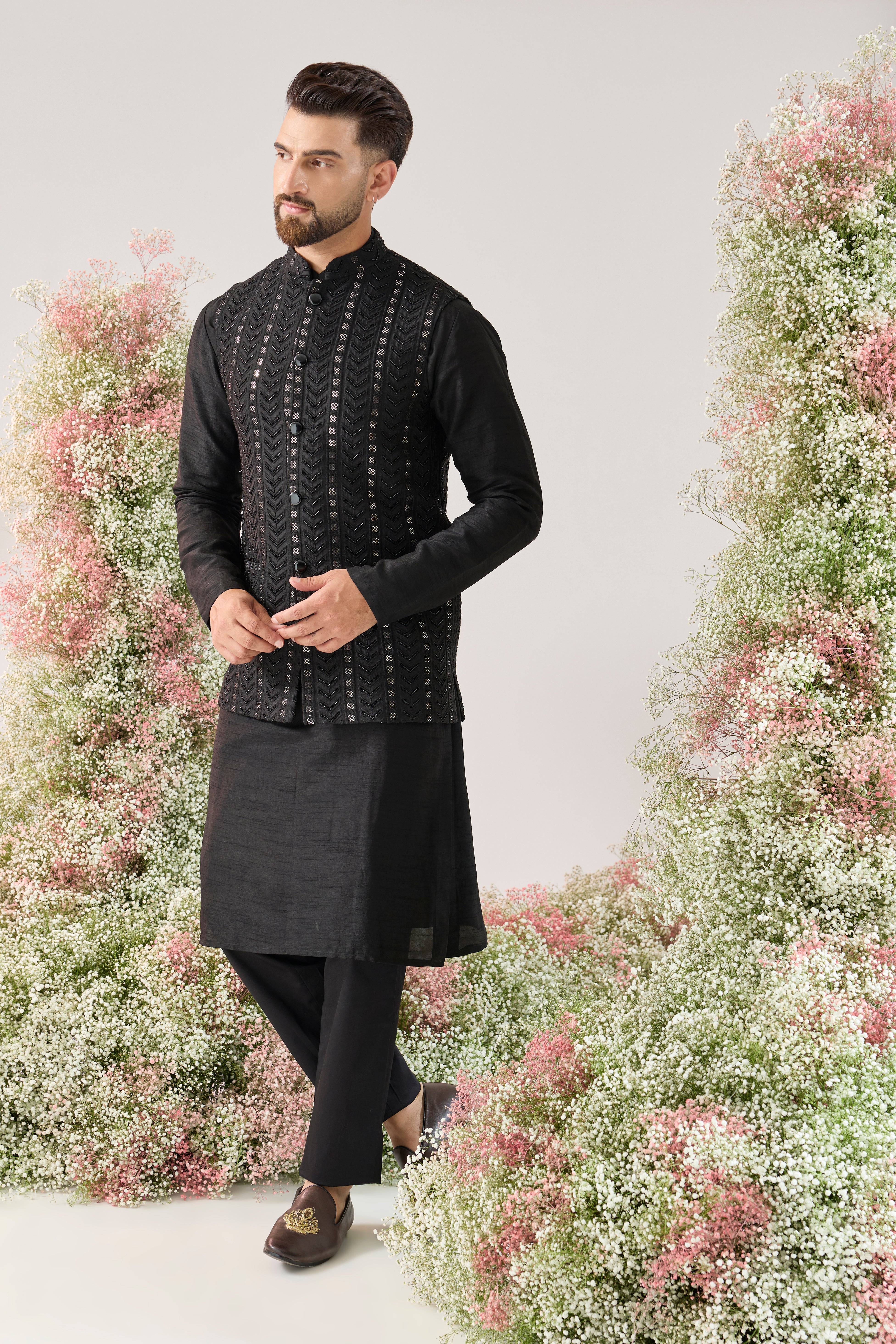 black short jacket with deatiled cut dana embroidery