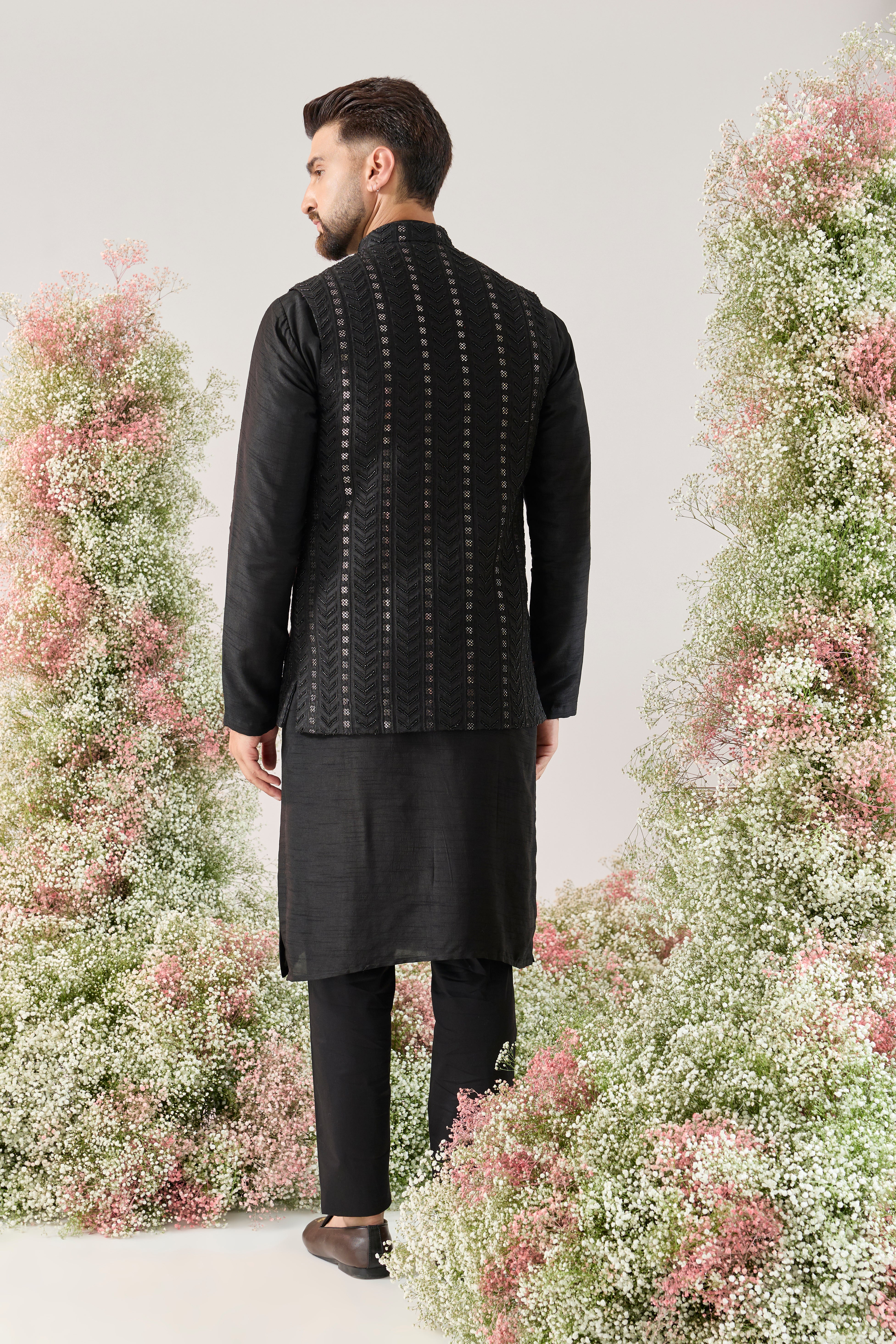 black short jacket with deatiled cut dana embroidery