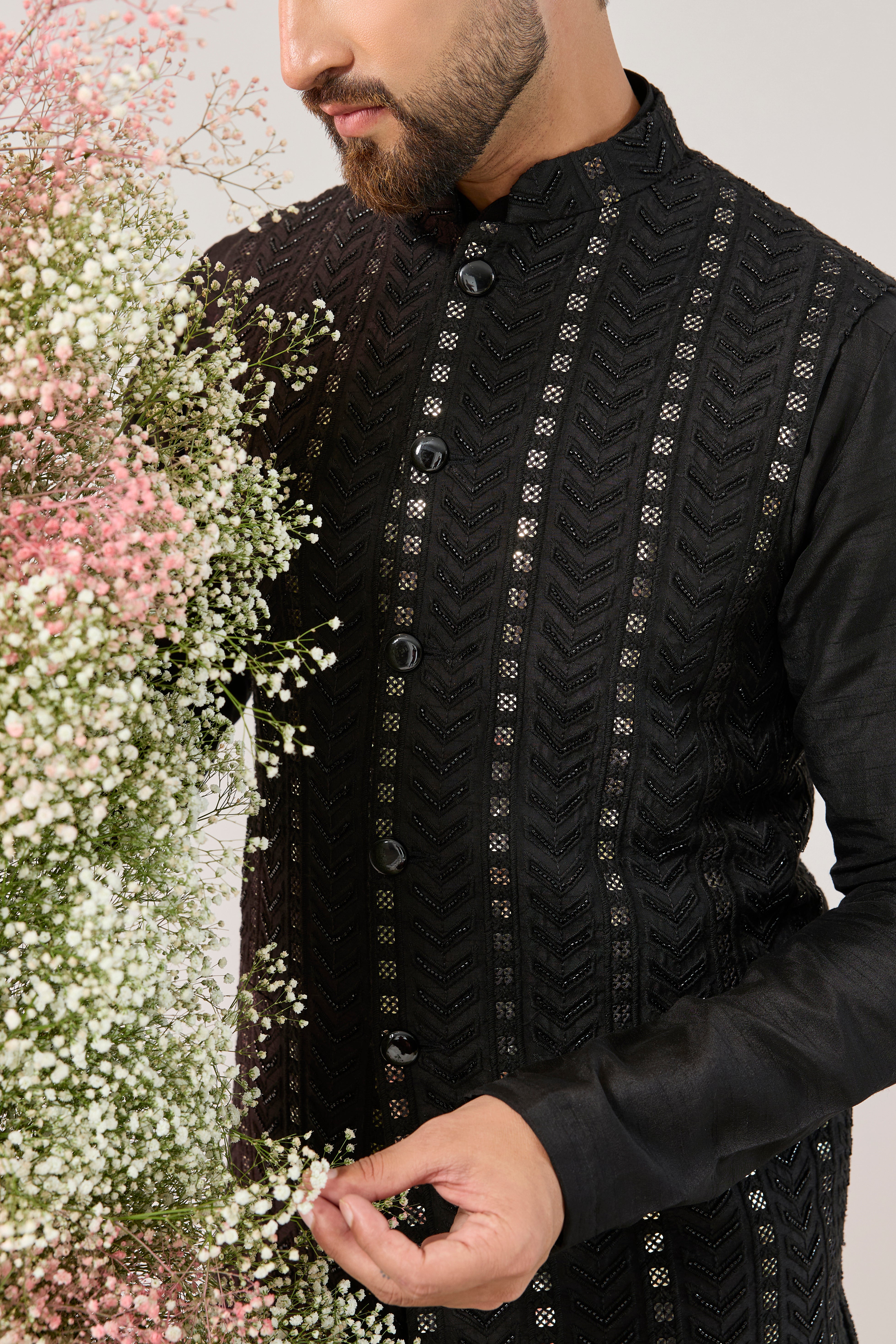 black short jacket with deatiled cut dana embroidery