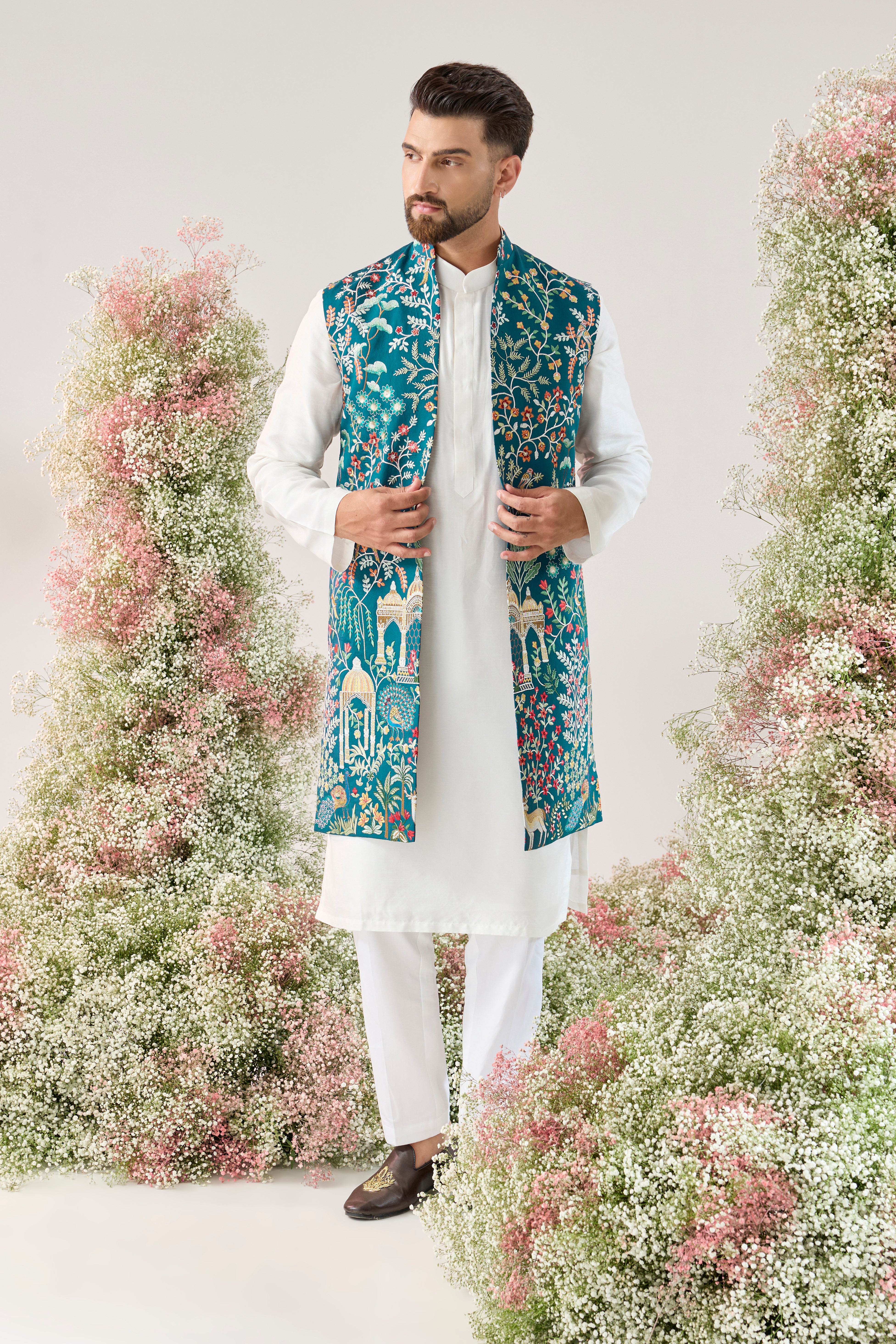 blue royal heritage long open jacket