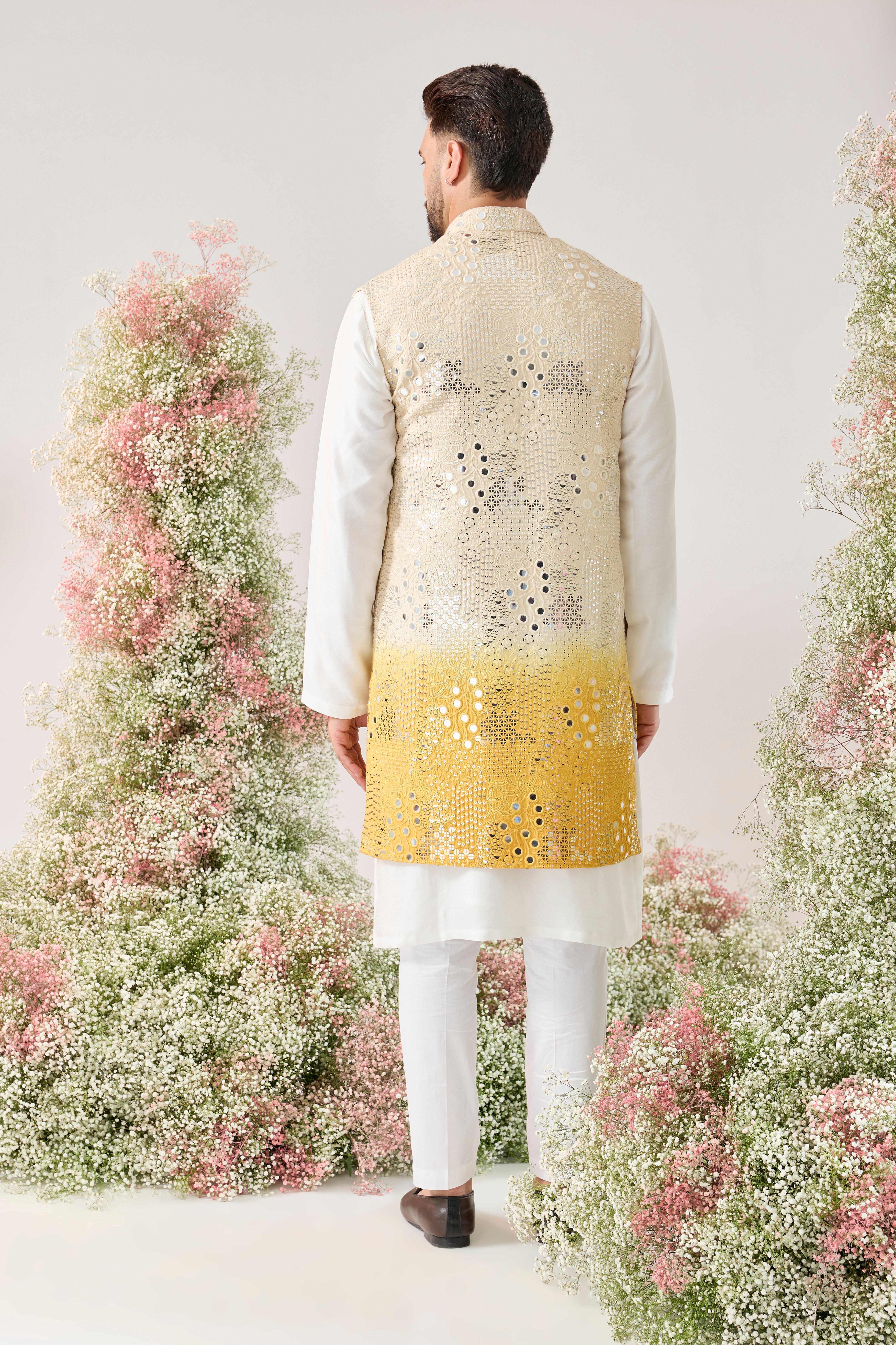 signature  ombre shaded long open mirror work jacket