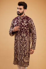 Wine Flora-Fauna Zari work kurta - kasbahmen