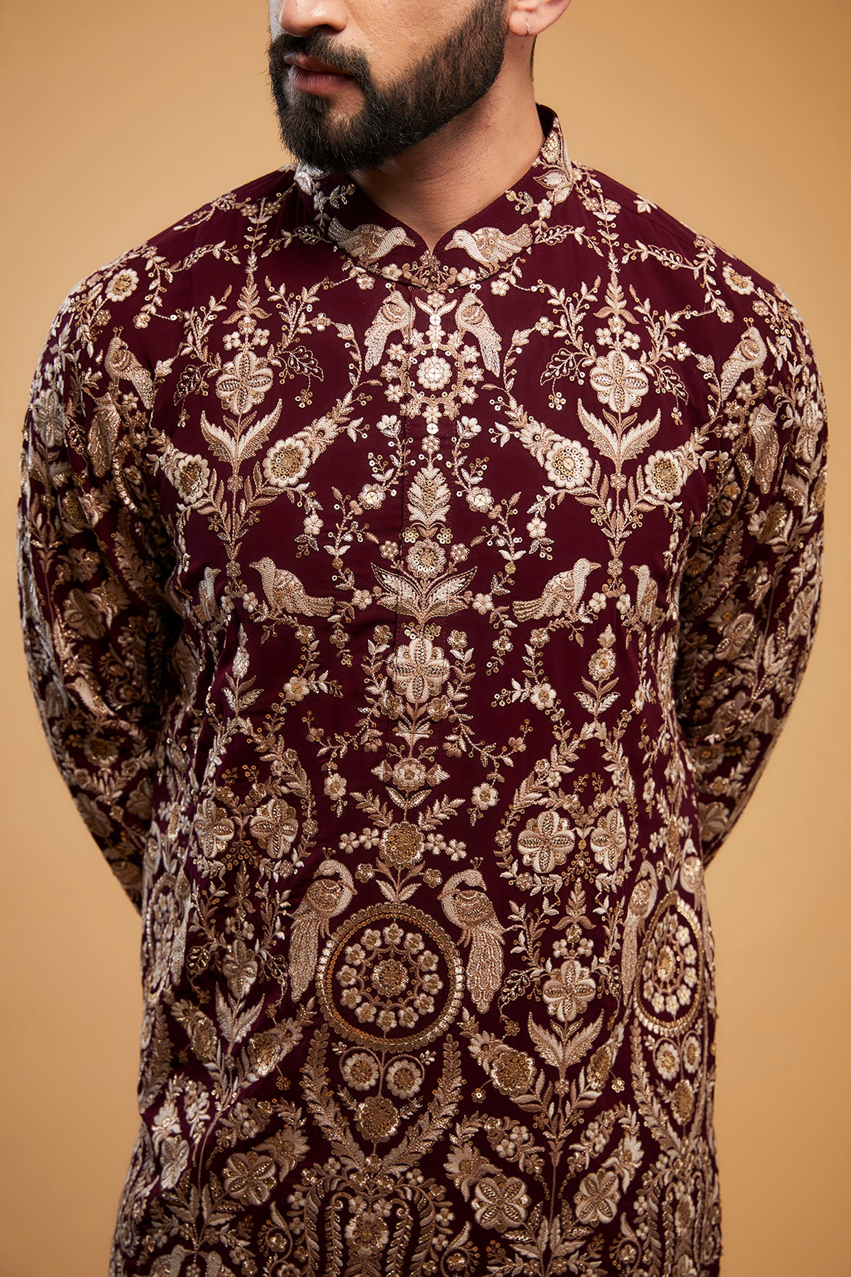 Wine Flora-Fauna Zari work kurta - kasbahmen