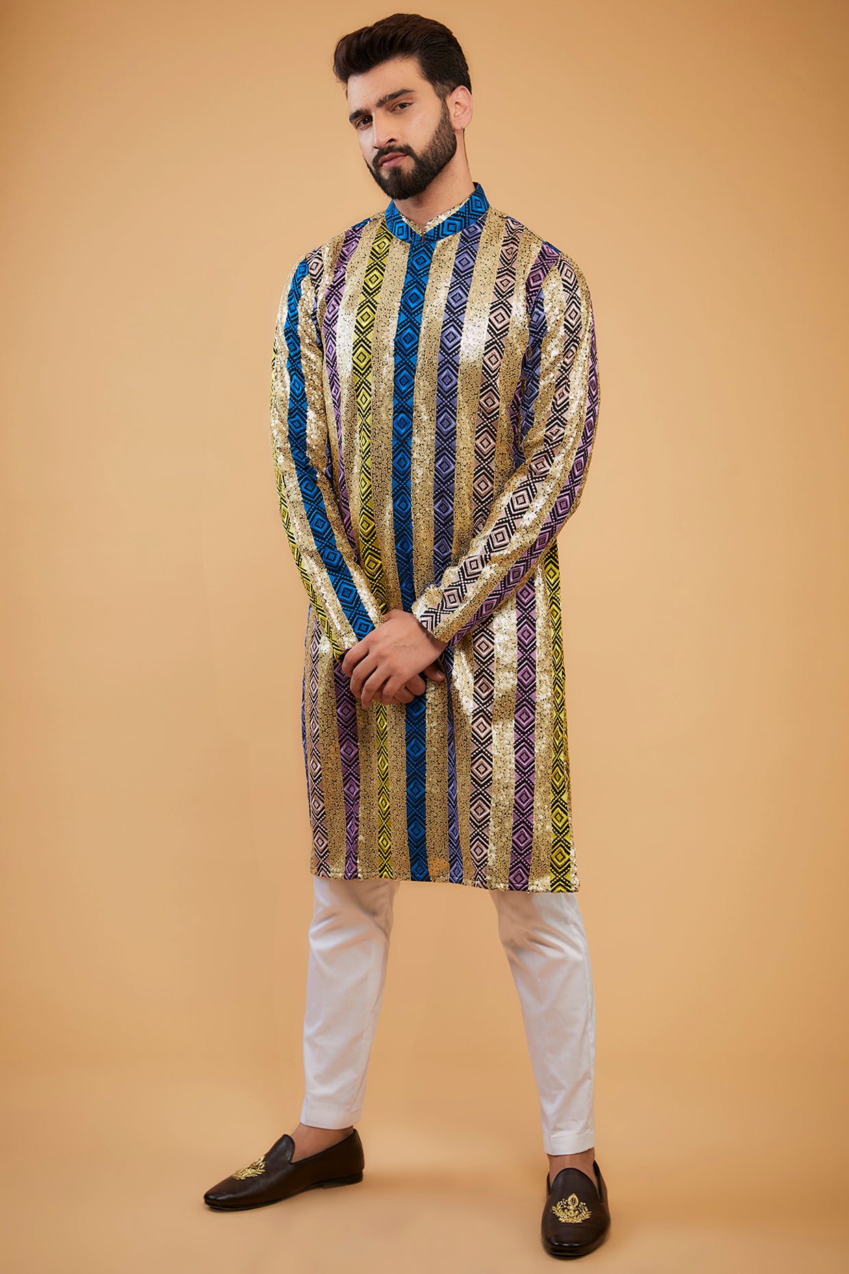 Geometrically multi-embroidered kurta with heavy sequins work - kasbahmen