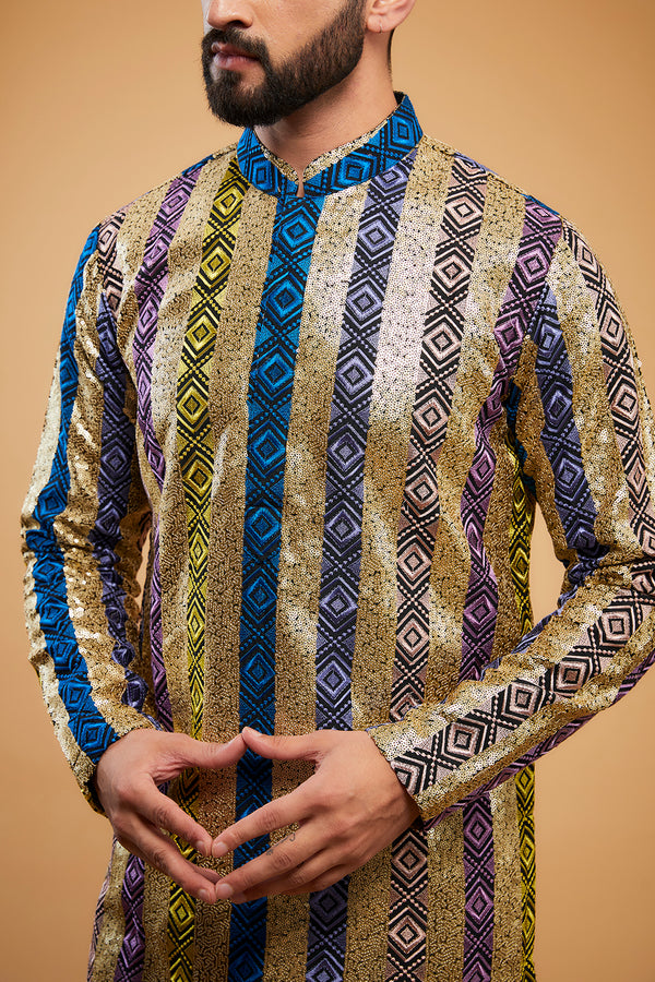 Geometrically multi-embroidered kurta with heavy sequins work