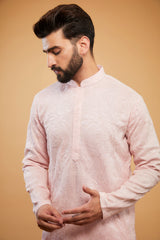 Pink ombre shaded chikankari kurta with delicate sequin embroidery - kasbahmen